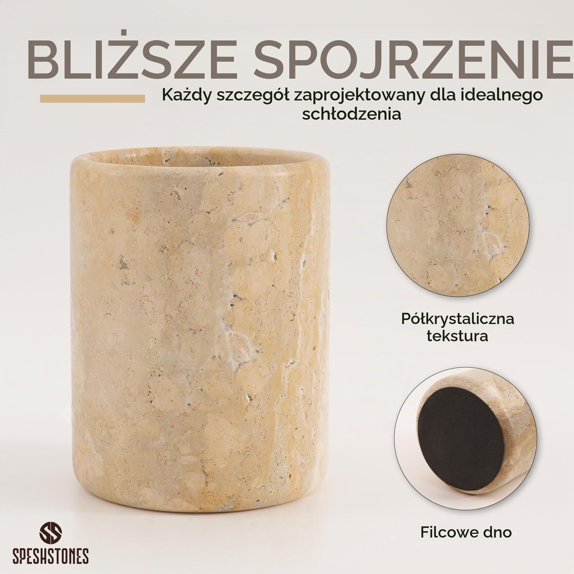 SPESHSTONES Marmurowa chłodziarka do wina, trawertyn, ręcznie robiona, 16,5 cm, kremowa chłodziarka do szampana na imprezę - 750 ml chłodziarka do butelek wina do kuchni, baru, lodówki