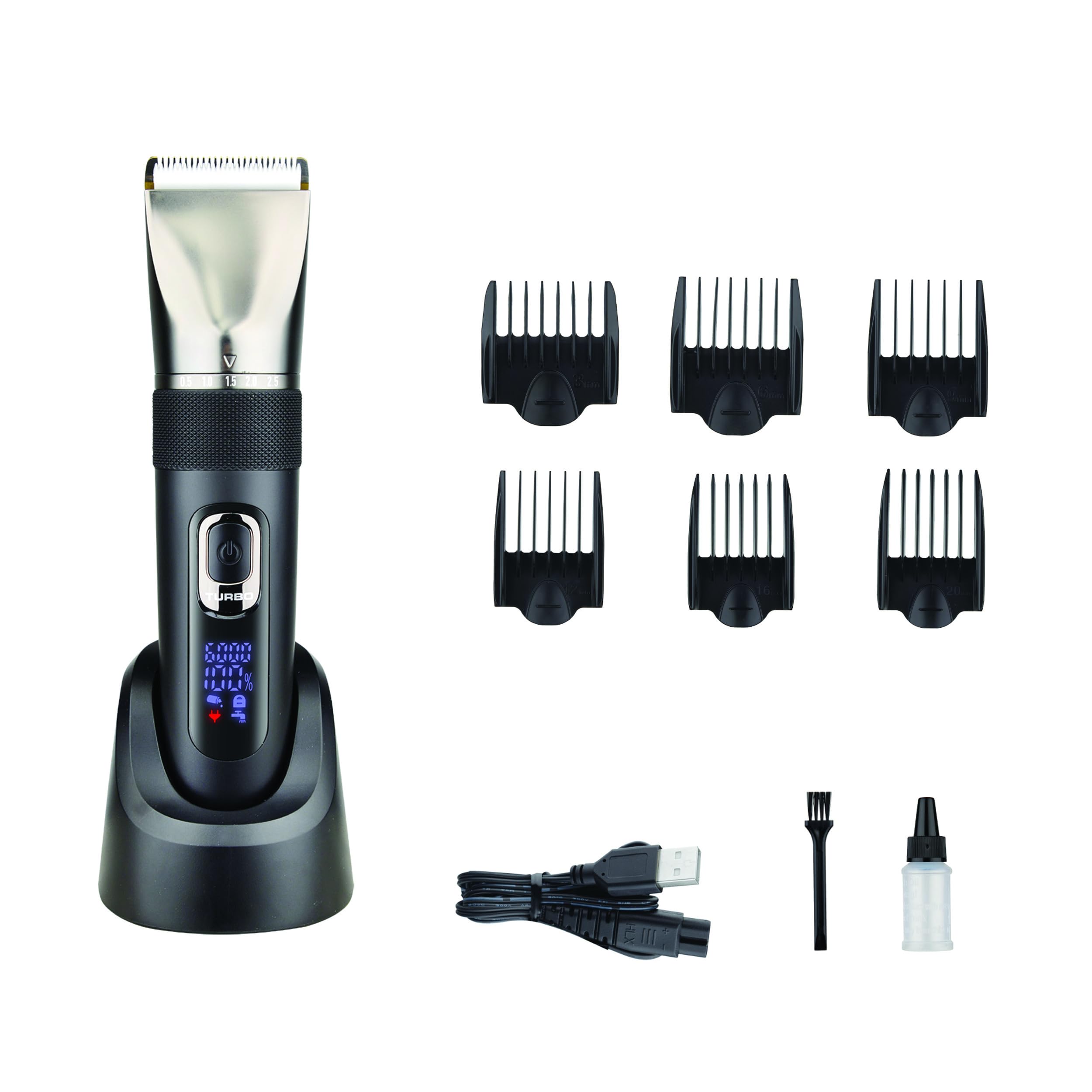 LITTLE BALANCE 8899 Turbo Performance, Tondeuse Cheveux Homme, Autonomie 1h40, Utilisation avec ou sans fil, Charge USB, Etanche, Lames détachables, 6 guides de coupe + molette d'ajustement, Noir