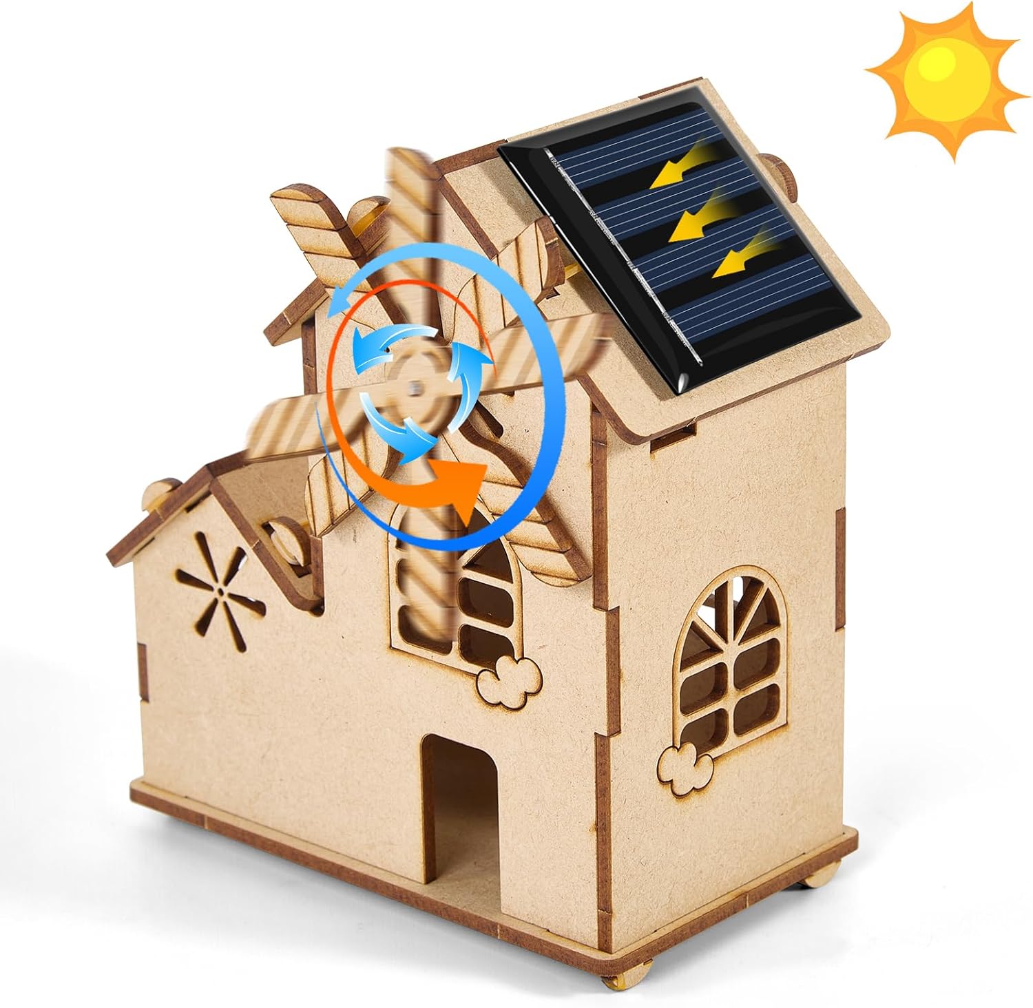 DIY Solar Windmill House - 3D Wooden Puzzle, STEM Educational Science Craft Model Kit for Kids Ages 8-12