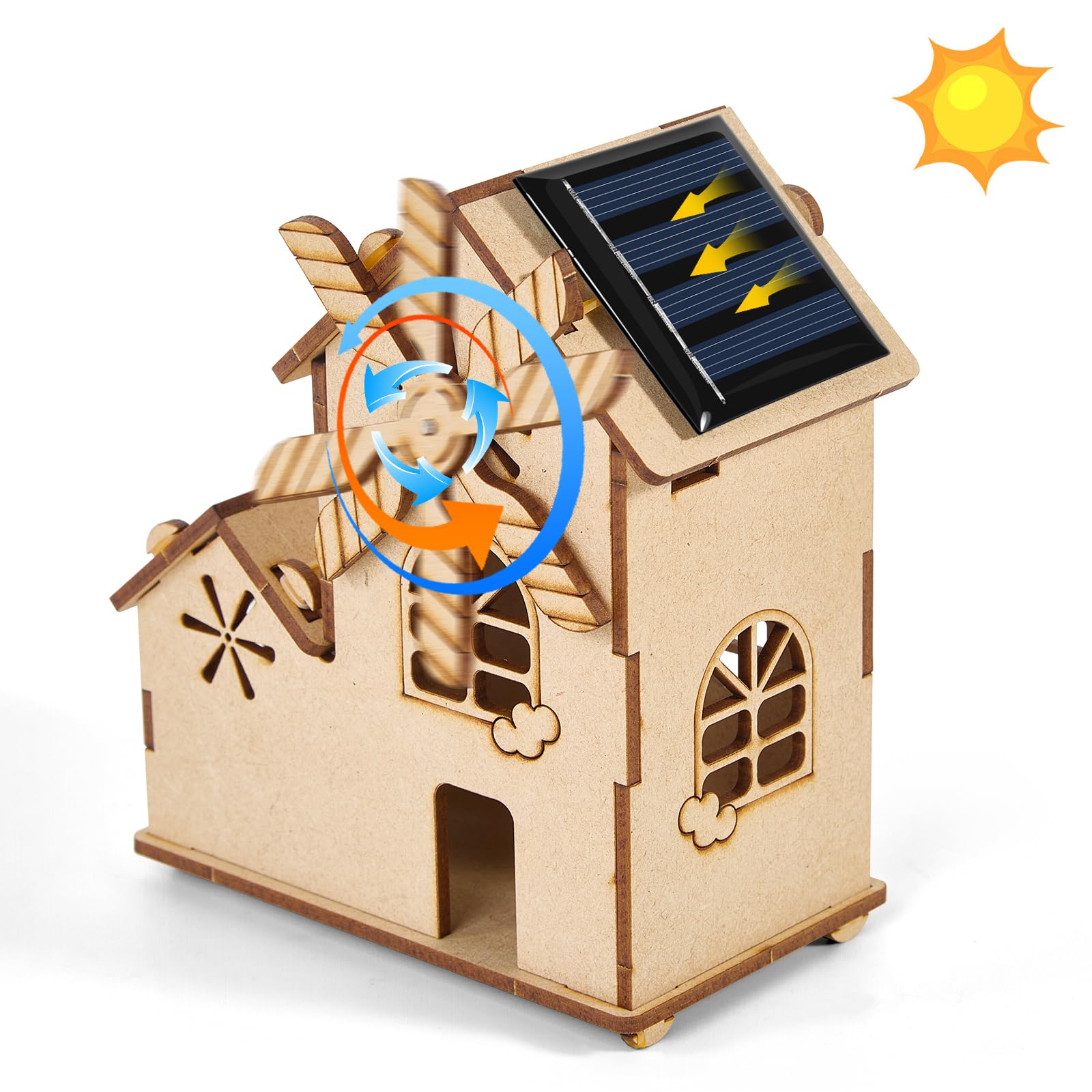 DIY Solar Windmill House - 3D Wooden Puzzle, STEM Educational Science Craft Model Kit for Kids Ages 8-12