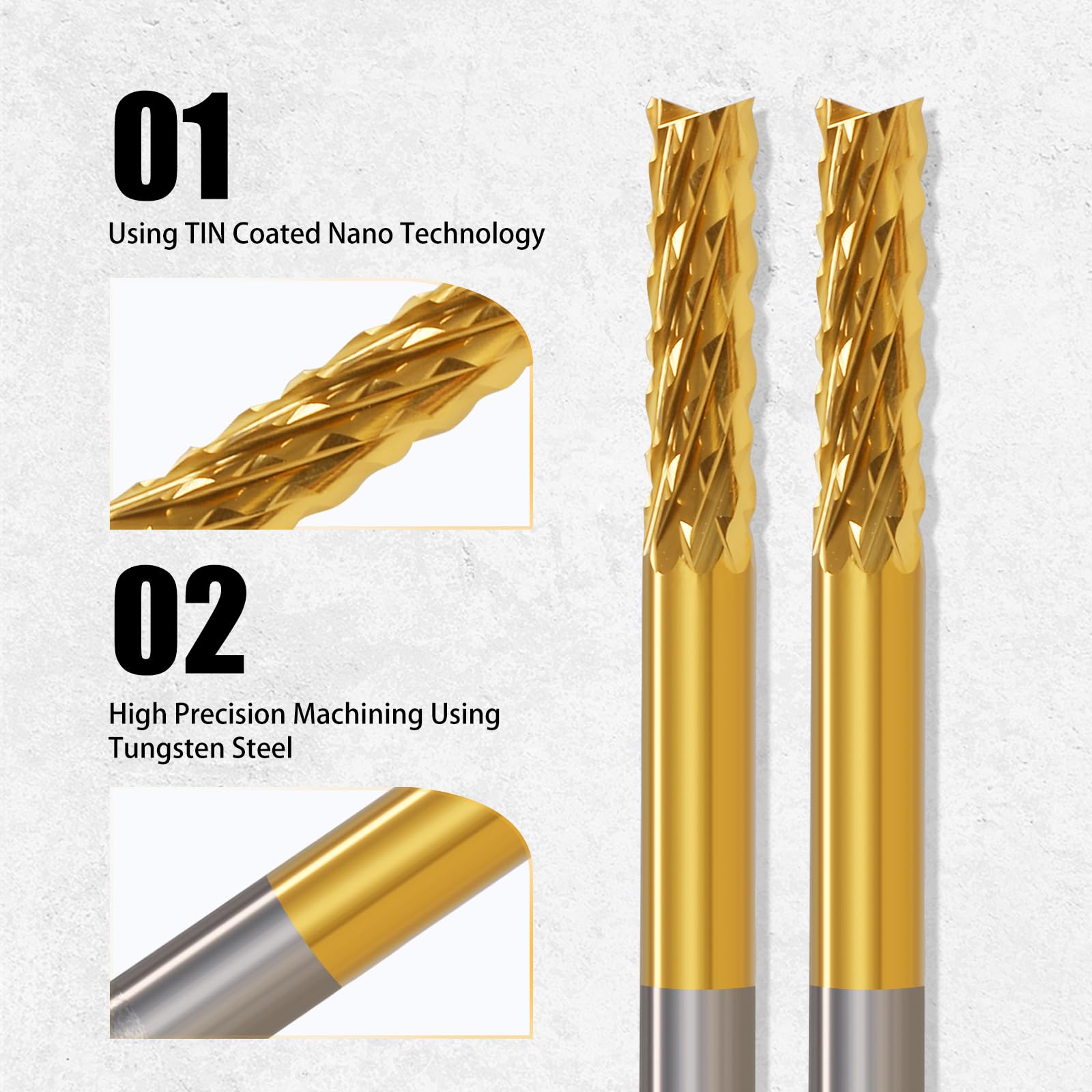 10 Stücke Hartmetall Schaftfräser, 1/8 Schaft Titan Coat CNC Fräser Stückchen Fräser Schnitzsatz, Stirnfräser Drehgrat Werkzeug Gravur Bits für PCB/SMT/Hartholz/Leiterplatte/Faser, 0,6-1,5mm