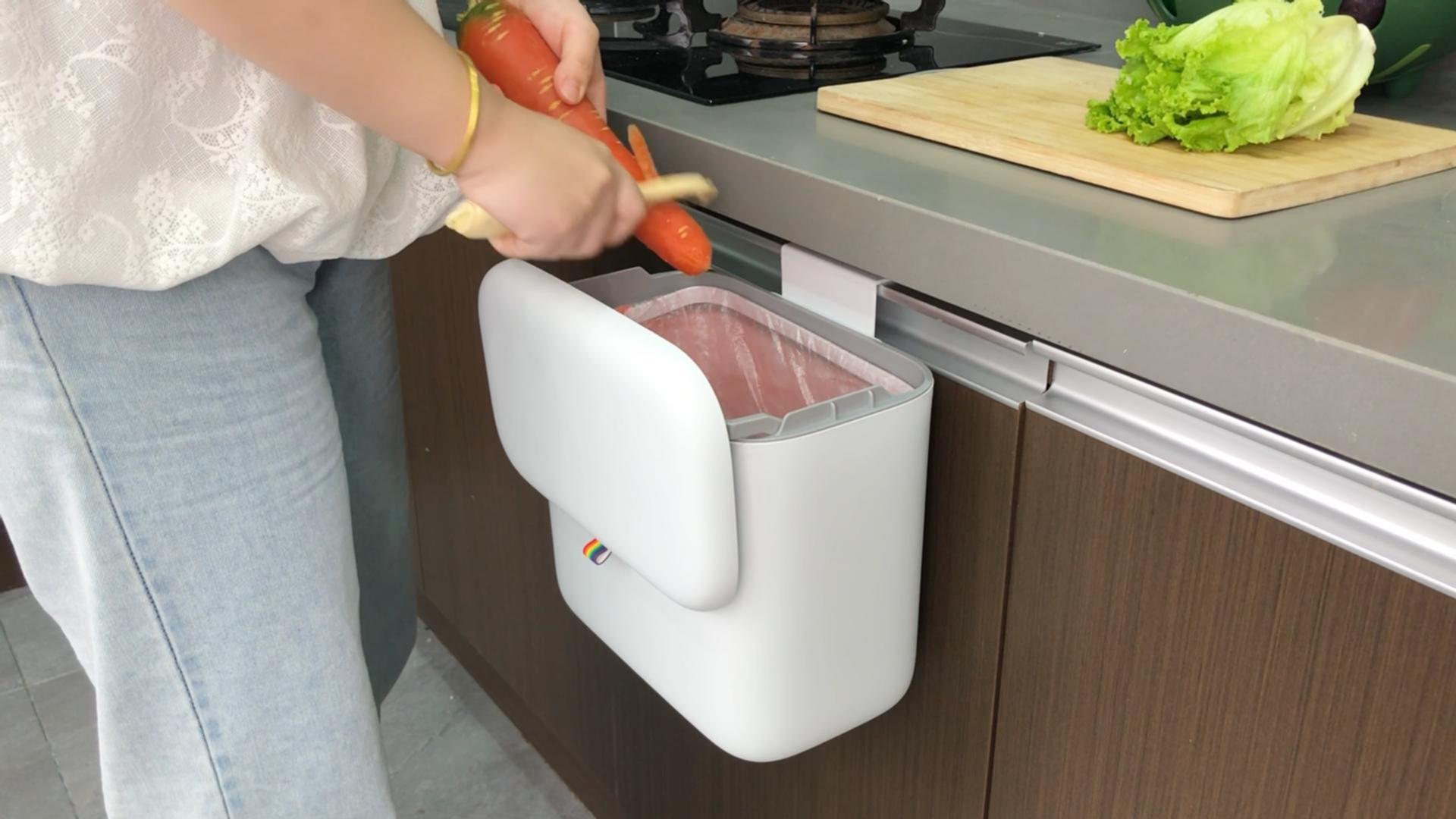 Image of Compost Bin Kitchen for Countertop or Under Sink, 2.6 Gallon Hanging Small Trash Can with Lid, Garbage Can for Cabinet Door, Indoor /outdoor Food Waste Bin for Kitchen, Bathroom, RV, Office, White