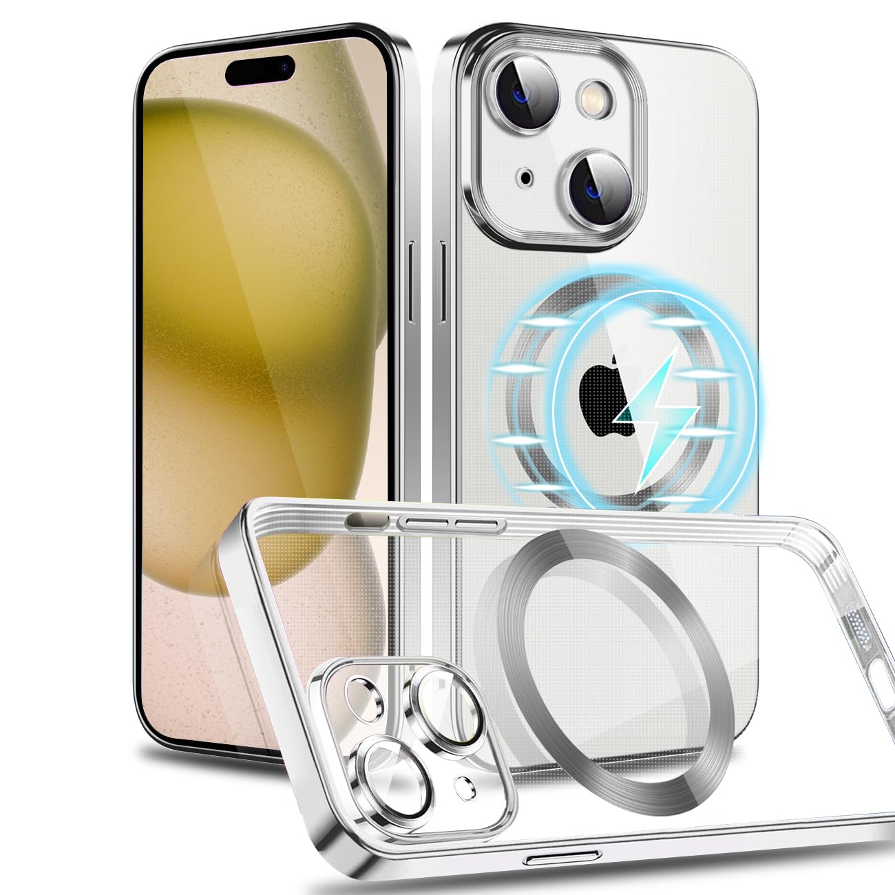 Amazon.co.jp: MuZiF iPhone 15 用 ケース クリア メッキ加工 Magsafe