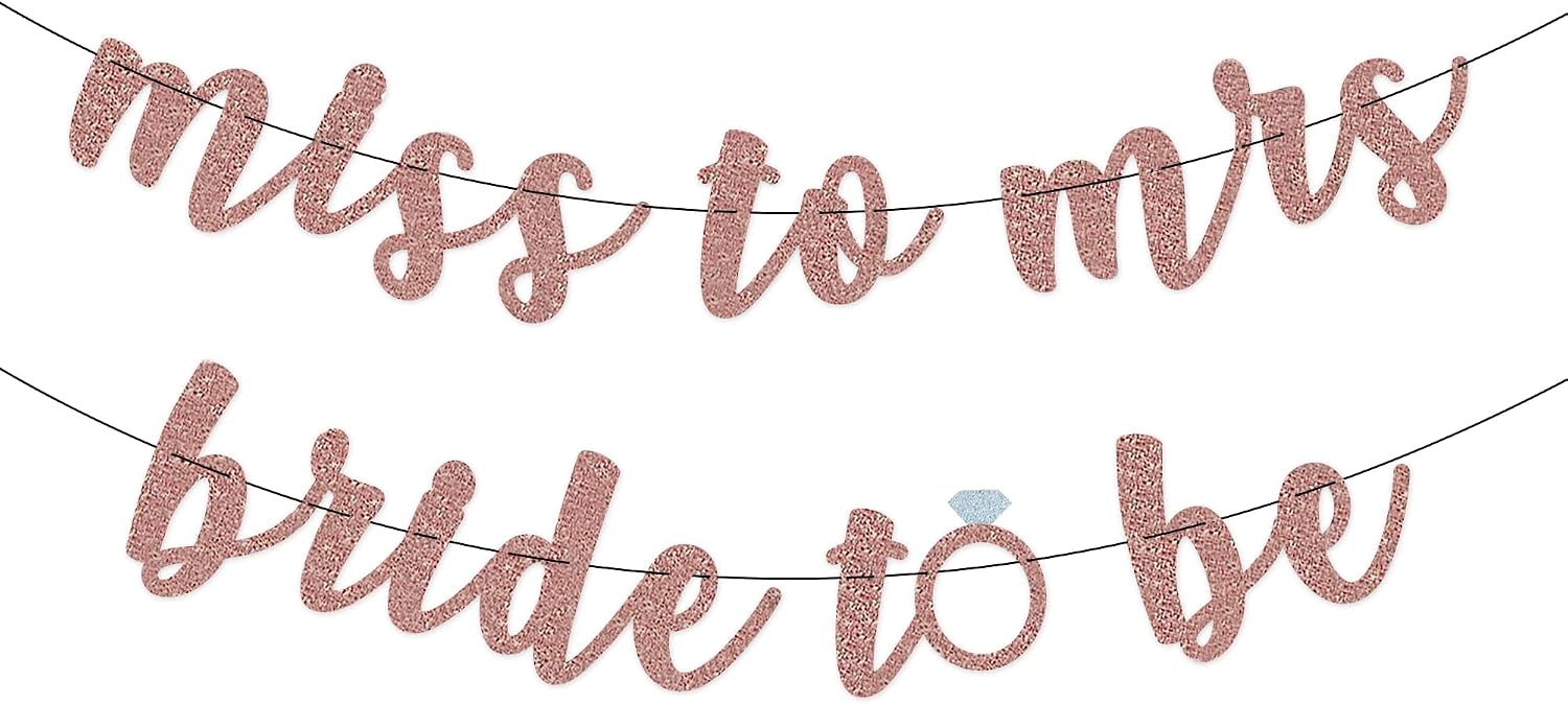 Pre-Strung Bride to Be and Miss to Mrs Glitter Banner 2 Pack - Funny Bachelorette Party Decorations for Her - Party Supplies, Favors and Gifts