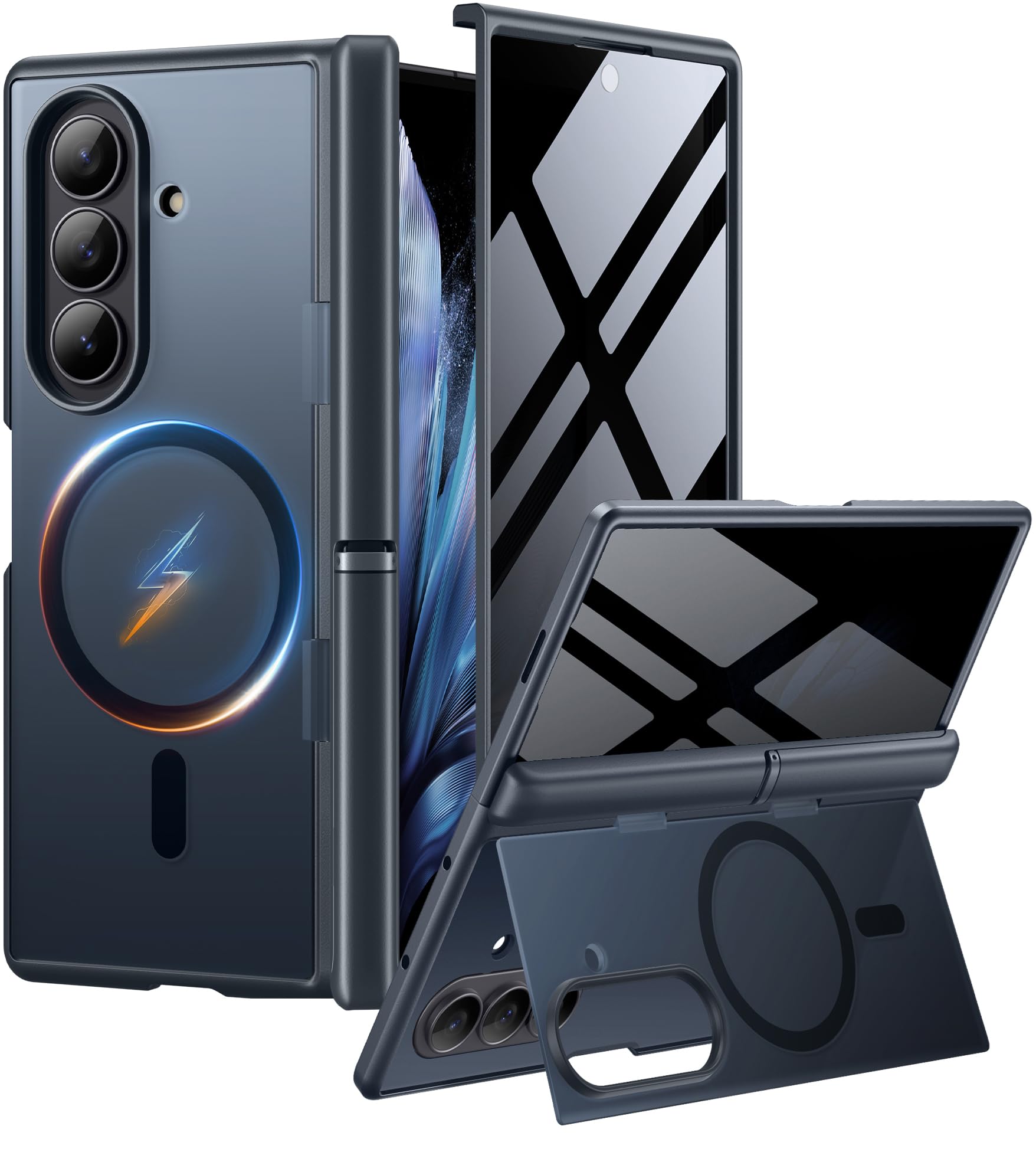 MOBOSI für Z Fold 7 Hülle [Integrierte 2 Unsichtbarer Ständer & Sichtschutz & Vollständiger Scharnierschutz] [Kompatibel mit MagSafe], Stoßfeste Schlanke Handyhülle für Samsung Galaxy Z Fold7, Schwarz
