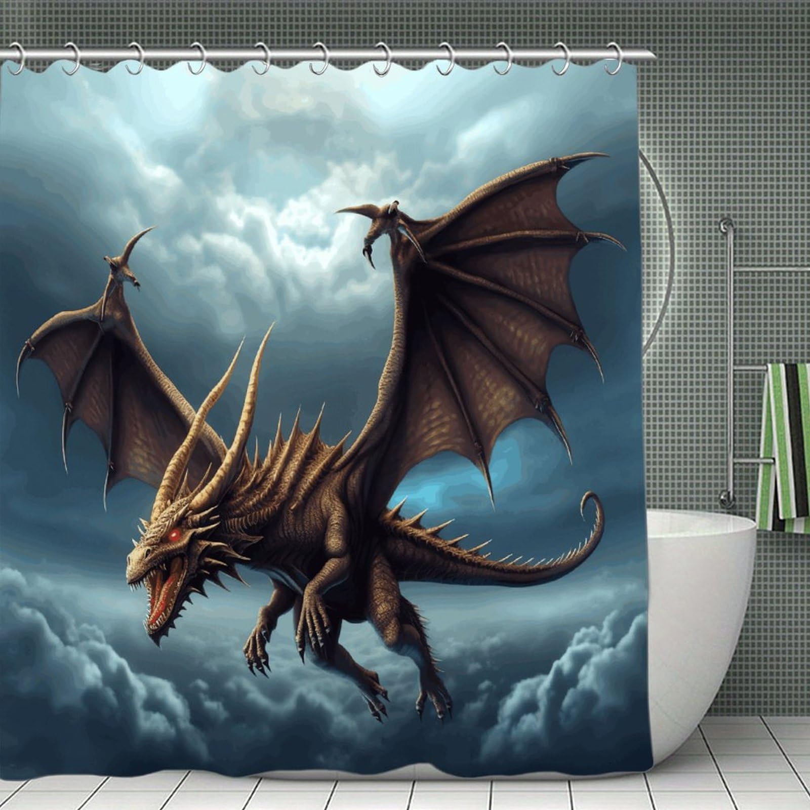 VstaDank Flying Dragon Shower Curtain Waterproof Bathroom Curtain with Hooks Luxury Weighted Bath Curtains for Bathtubs Showers Room Dividers Decorative Shower Curtains 71x71 in