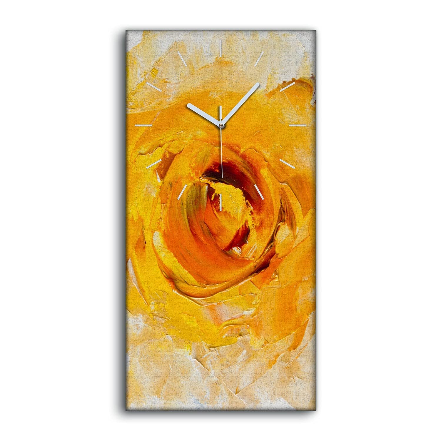 Horloge sur toile sans tic-tac 30x60cm fleur abstraite avec aiguilles blanches