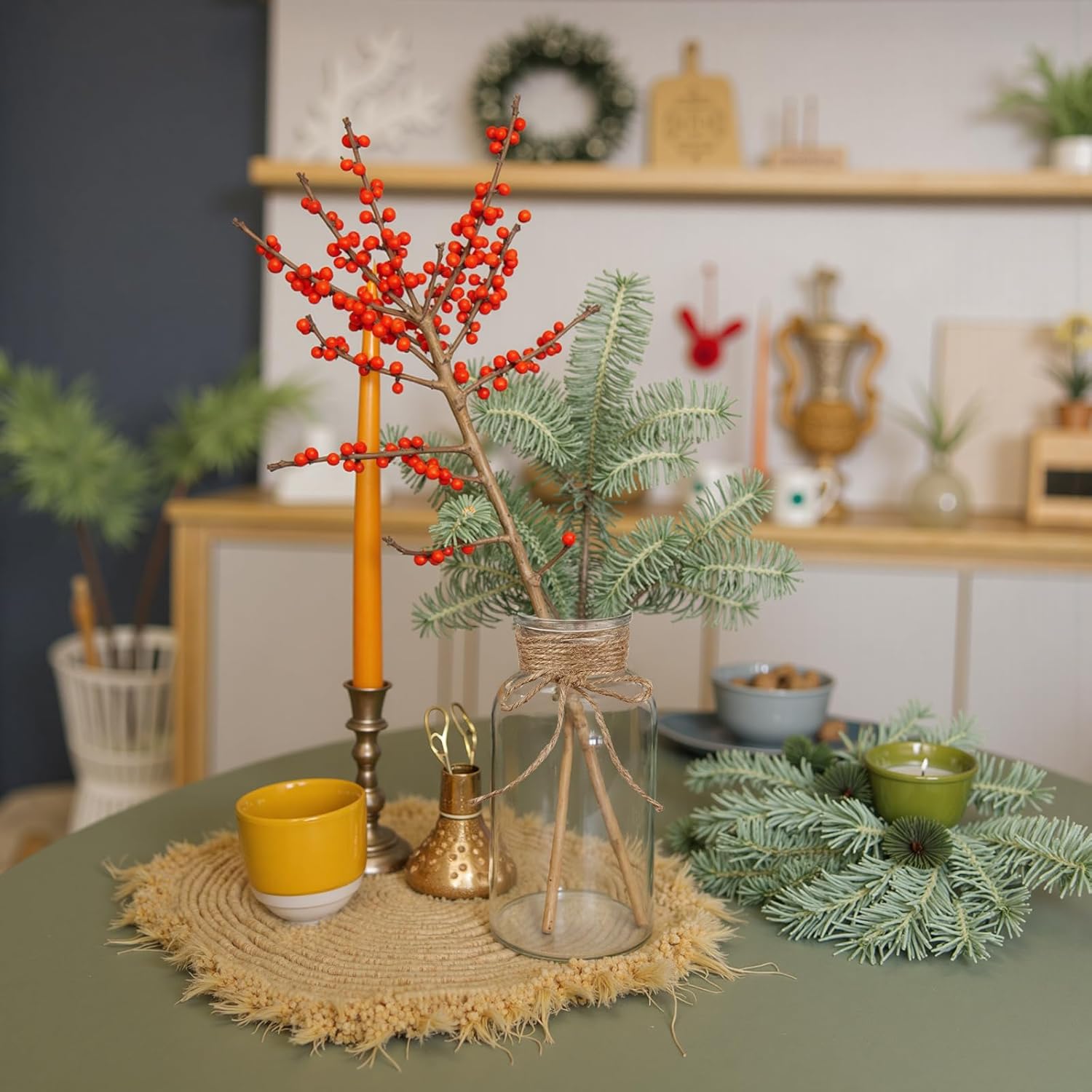 6-Pack Vintage Glass Vases with Artificial Eucalyptus Stems – Clear Bottles with Fake Plants for Farmhouse Wedding Centerpieces, Rustic Shelf Table Decor for Home Bathroom Office Reception Kitchen