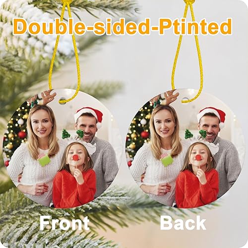 Miniatura 3 de Adorno de Navidad con foto personalizada, añade texto de imagen, diseño de impresión de doble cara, colgante de cerámica personalizado, regalo de
