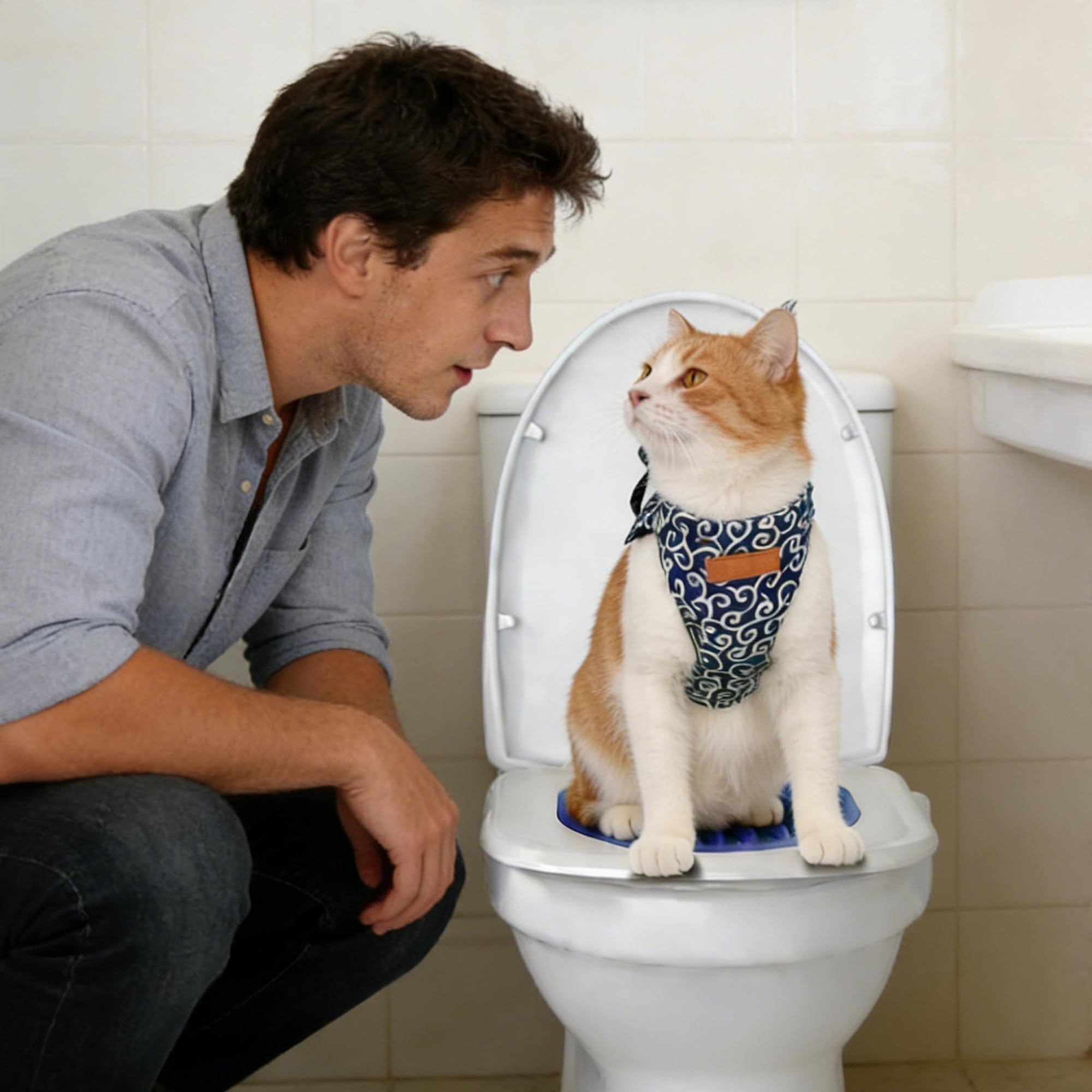 SUQ Cat Trainer Toilet Kit de Formation aux WC pour Chats, Pack Réutilisable en Plastique Bleu