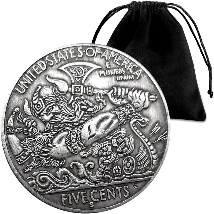 Axe Warrior Hobo Coin Pendant Pouch - US Liberty Eagle Novelty Lucky Coin Morgan Coin Challenge Coin Commemorative Coin Jewelry Bag