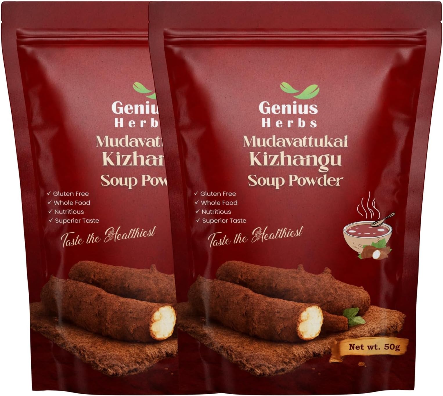 Genius Herbs Mudavattukkal Kizhangu Soup Powder, Veg Goat Leg Root Pre Mix Soup Powder 50G, Supports Joint & Strengthen Bones (Pack Of 2)
