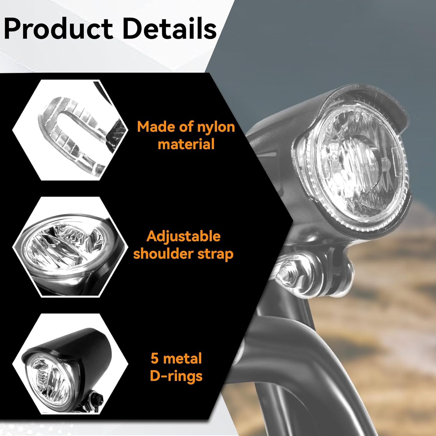 Electric Bike Headlight, 12V-60V Compatible, 2 Pin Waterproof Connector Electric Bike Front Light, Road Bike LED Front Light for Night Riding, 15inch Cable
