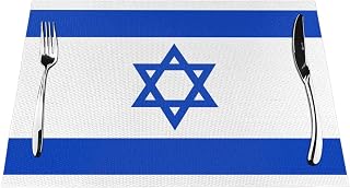 6 Piece Israeli Flag Printed Woven placemat Set, 12x18 inches, Suitable for Family Dining and Hotel banquets.