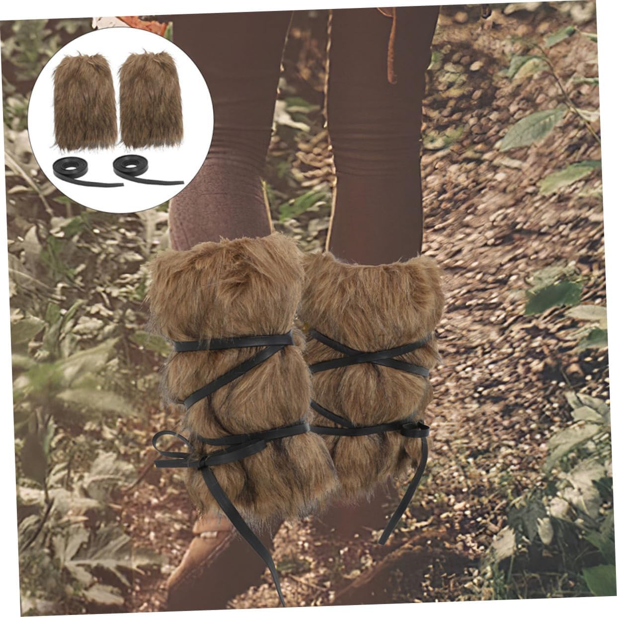 2pcs Furry Leg Warmers Viking Boot Covers for Women Men Brown