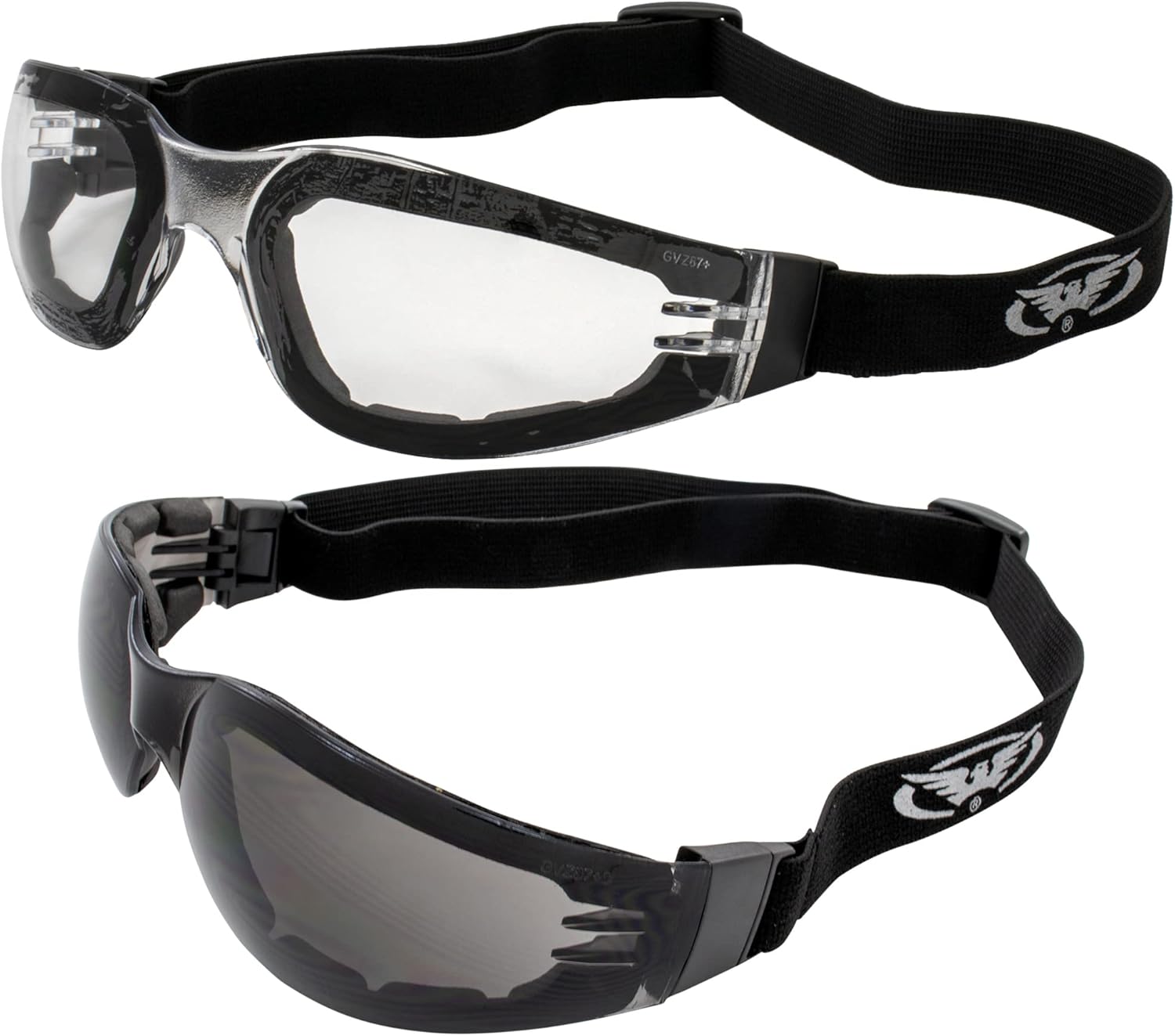Global Vision 2 Pair Ideal Foam Padded Riding Motorcycle Safety Goggles ANSI Z87.1 Black with Clear & Smoke Lenses