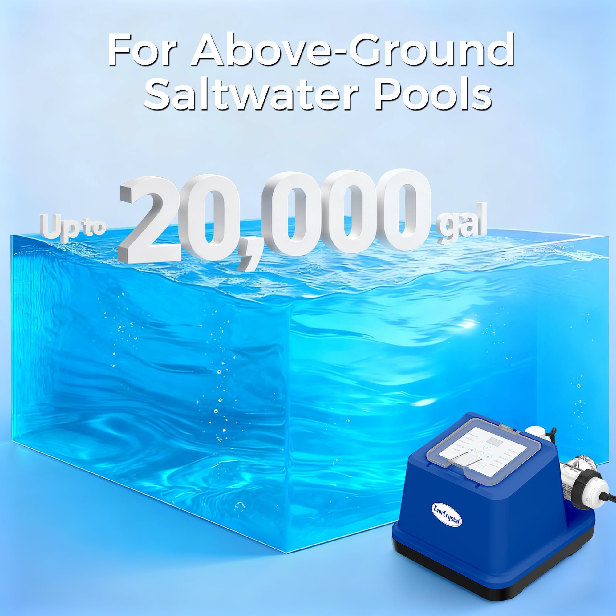 Clorador de agua salada para piscina sobre el suelo, generador inteligente de cloro salado con temporizador, autolimpieza y alertas de temperatura y nivel de sal, piscinas de hasta 20,000