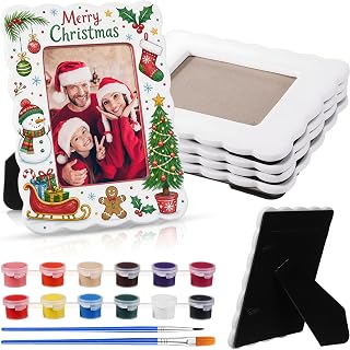 AmazingSpark 4 Set 4x6 inch Christmas Picture Frame Painting Kit, Rectangle | 4x6 Inch Ceramic DIY Photo Frame Craft Kit with Stand Painting Supplies for Gift Holiday Party Art Project