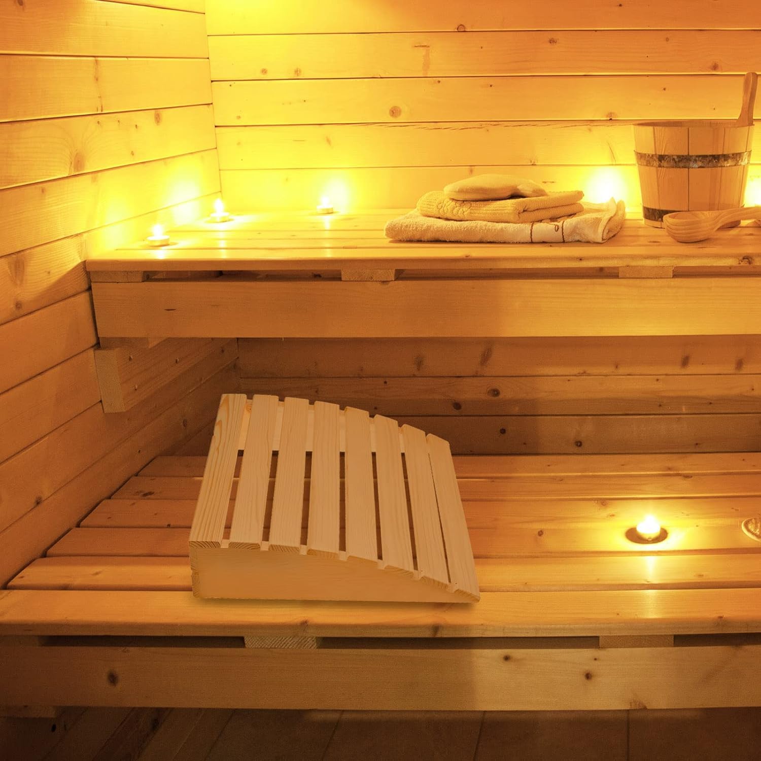 Qcwwy Sauna-Kopfstütze aus Holz, Moderne Sauna-Rückenlehne, Nackenkissen, Holzkissen, Kopfstütze, Lendenwirbelsäule, Kopfstütze, Lindert Nackenschmerzen