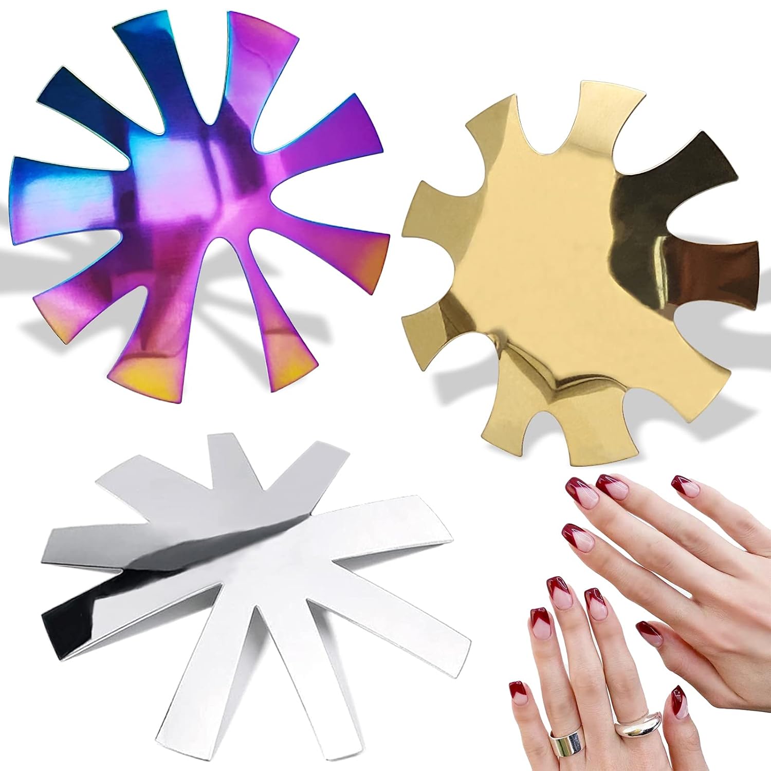 Menecor 3 Pcs French Tips Nail Cutter Tools,Manicure Edge Trimmer for Acrylic,Stainless Steel Smile Line Cut Kit Diy Module 9 Sizes : Beauty & Personal Care