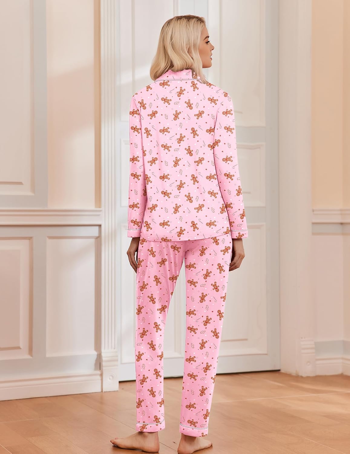 Ekouaer Christmas Pajamas Womens Long Sleeve Button Down Sleepwear Holiday Matching Pjs Comfy Long Pants Lounge Set S-XXL - Image 2