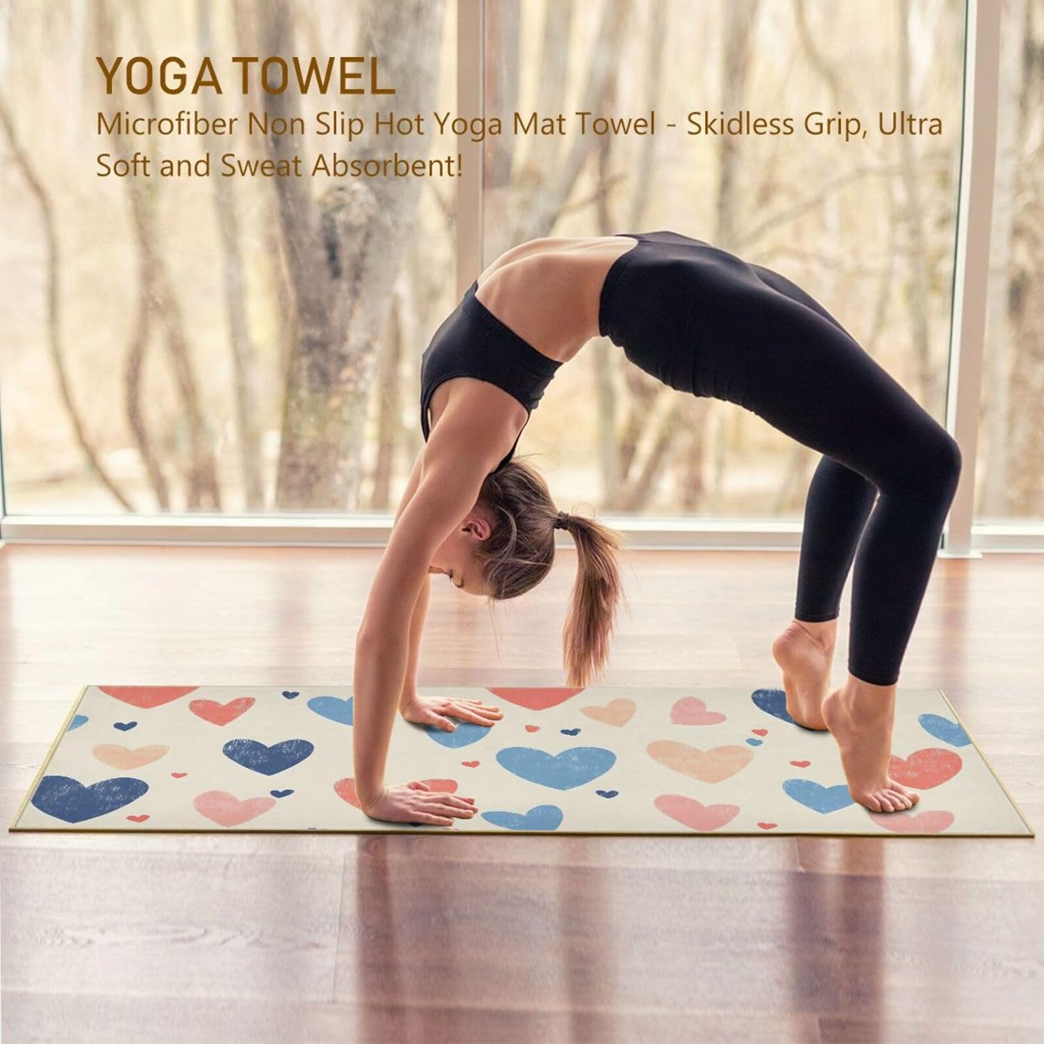 Hot Yoga Towel Love Colors – Stylish, Non-Slip, Grip Dots, Super Absorbent, 27" x 73" - Yoga Mat Towels for Exercise, Fitness