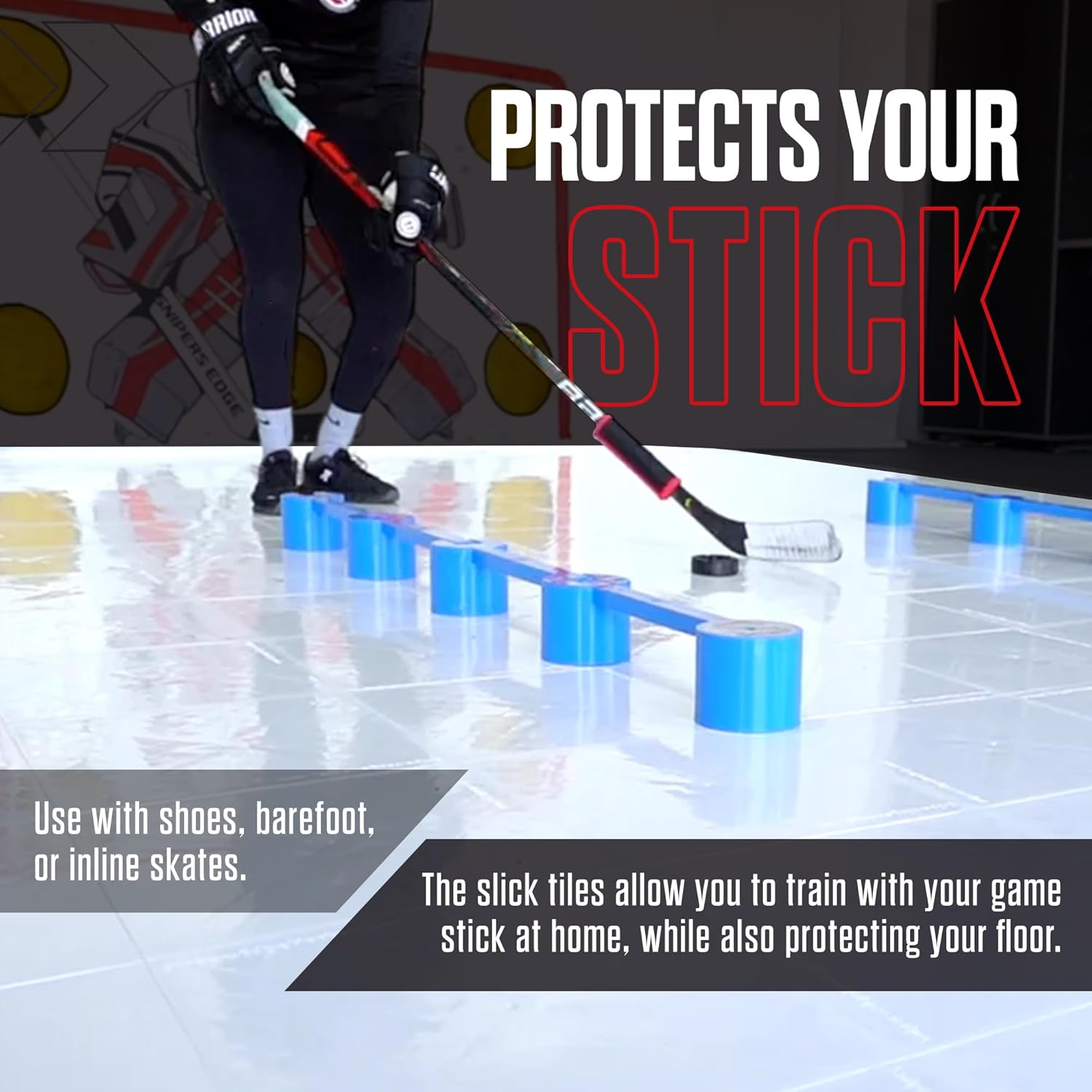 Snipers Edge Hockey Dryland Slick Tiles – 20-Pack 12"×12" Ice-Blue Interlocking Ice Tiles for Hockey Training, UV-Protected & Durable, Simulates Real Ice, Training Aid for Shooting