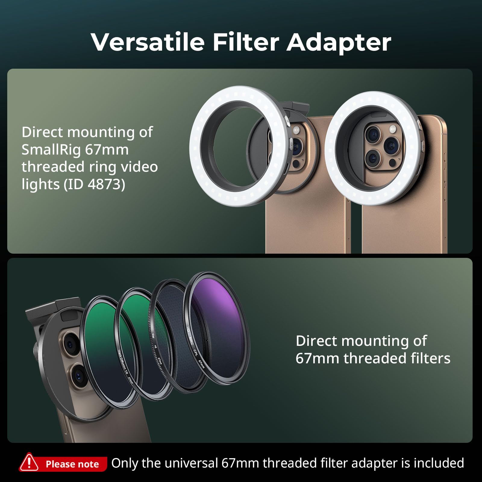SmallRig Adattatore universale per filtro filettato da 67 mm