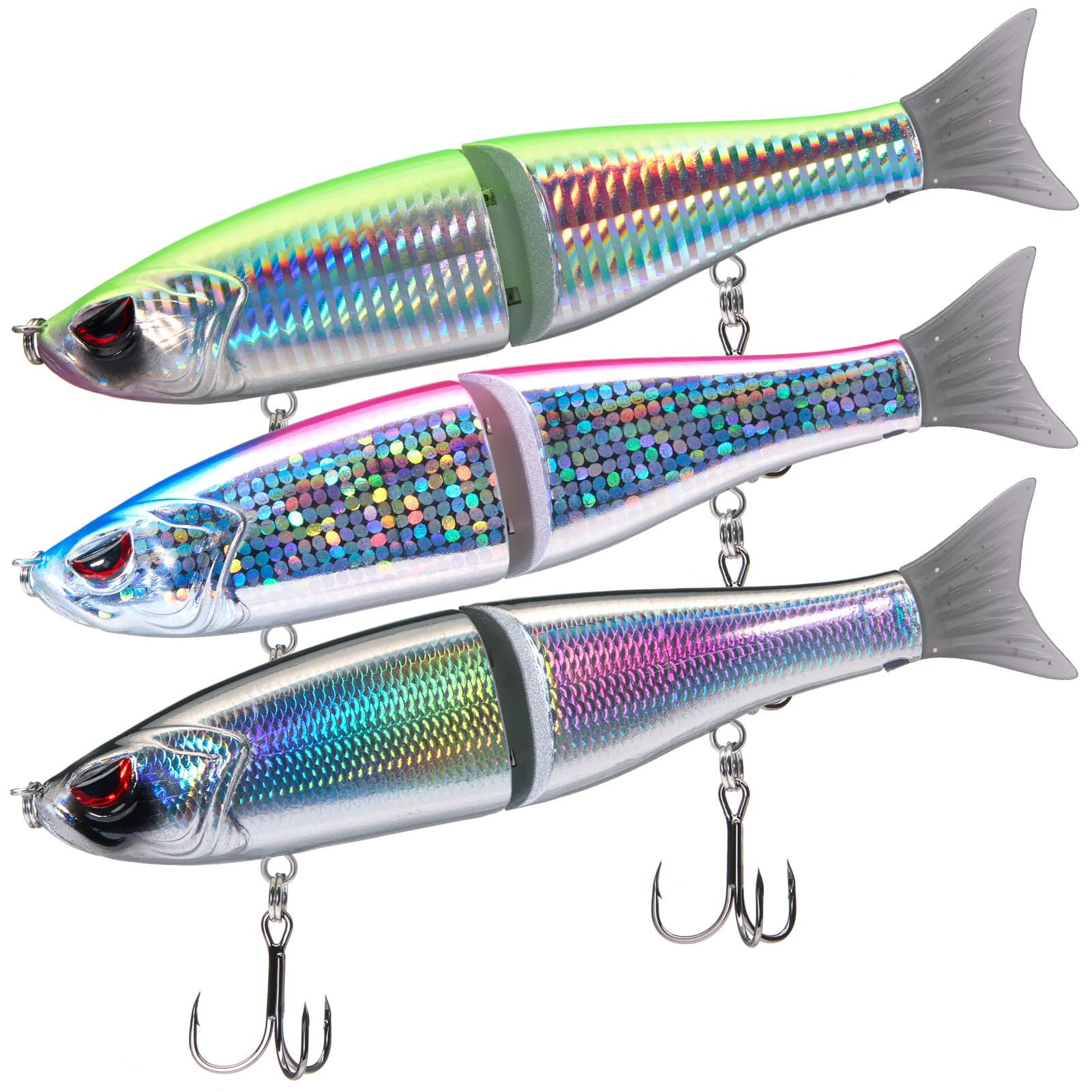 BASSDASH SwimShad Glide Baits Jointed Swimbait Bass Pike Salmon Trout Muskie Fishing Lure,3-Pack