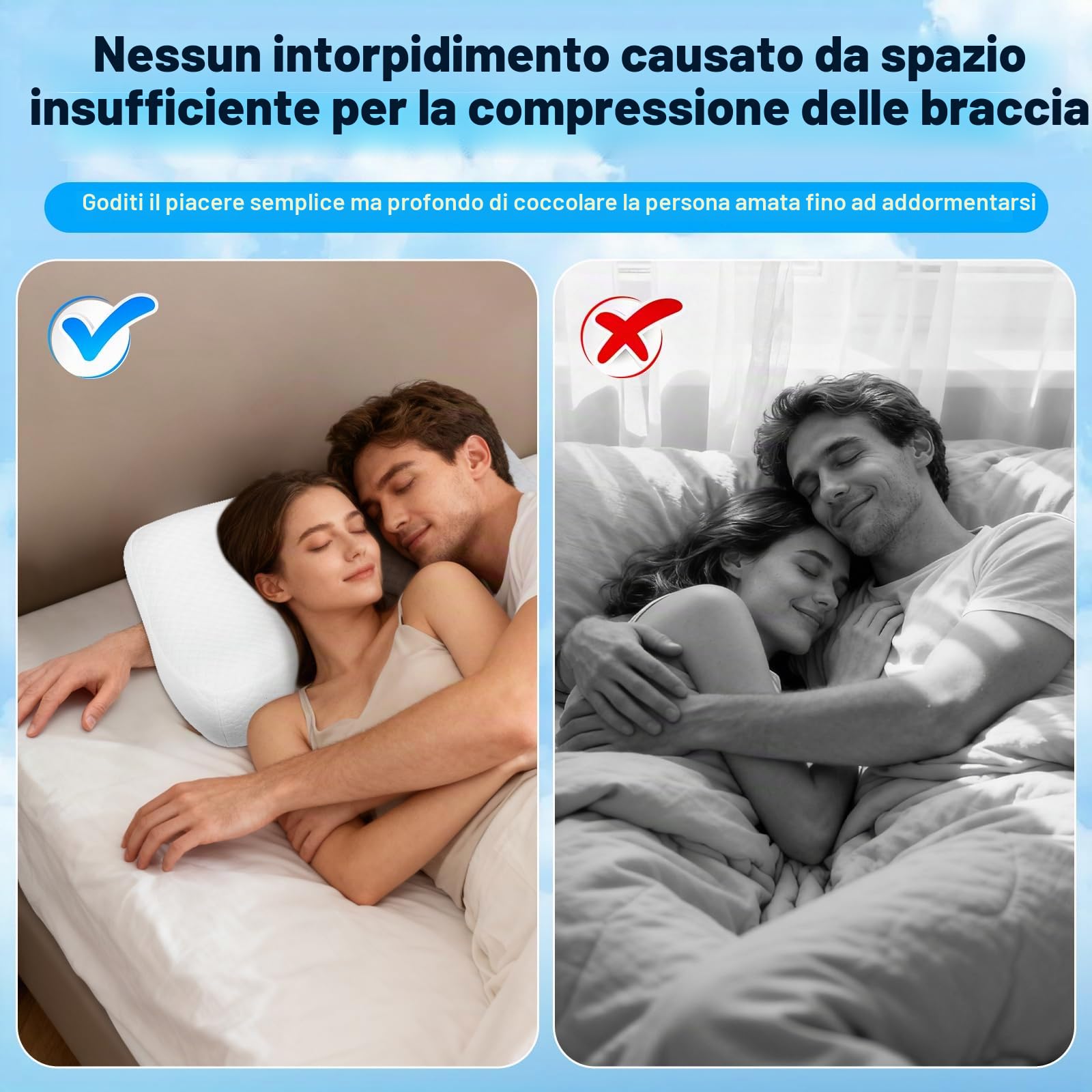 Cuscino Ergonomico per Chi Dorme di Lato con Fori per Braccia, Schiuma ad Alta Densità, 53,3 x 43,2 x 13,7 cm, Supporto per Collo e Spalle