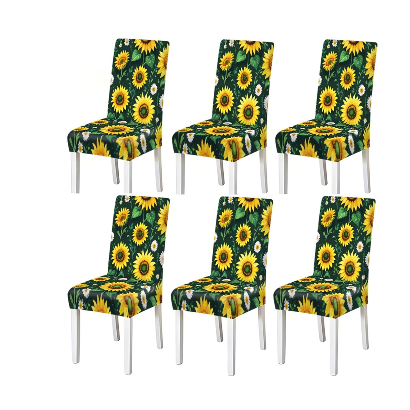 Kxuauv One Color Dark Green Sunflower Daisy Print Dining Chair Covers, Stretch Slipcovers For Kitchen Dining Room Farmhouse Party, 2/4/6Pcs Seat Protectors For Restaurant Hotel Party(6Pcschair Cover)