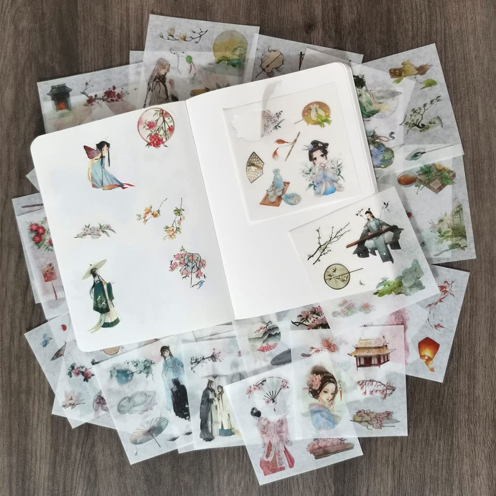 Romantic Chinese Style Vintage Artistic Washi Stickers for Scrapbooking DIY Arts Crafts Album Journaling Planner Calendar Notebook Collages Diary Scrapbook Cark Making Gift Wrapping - Image 4