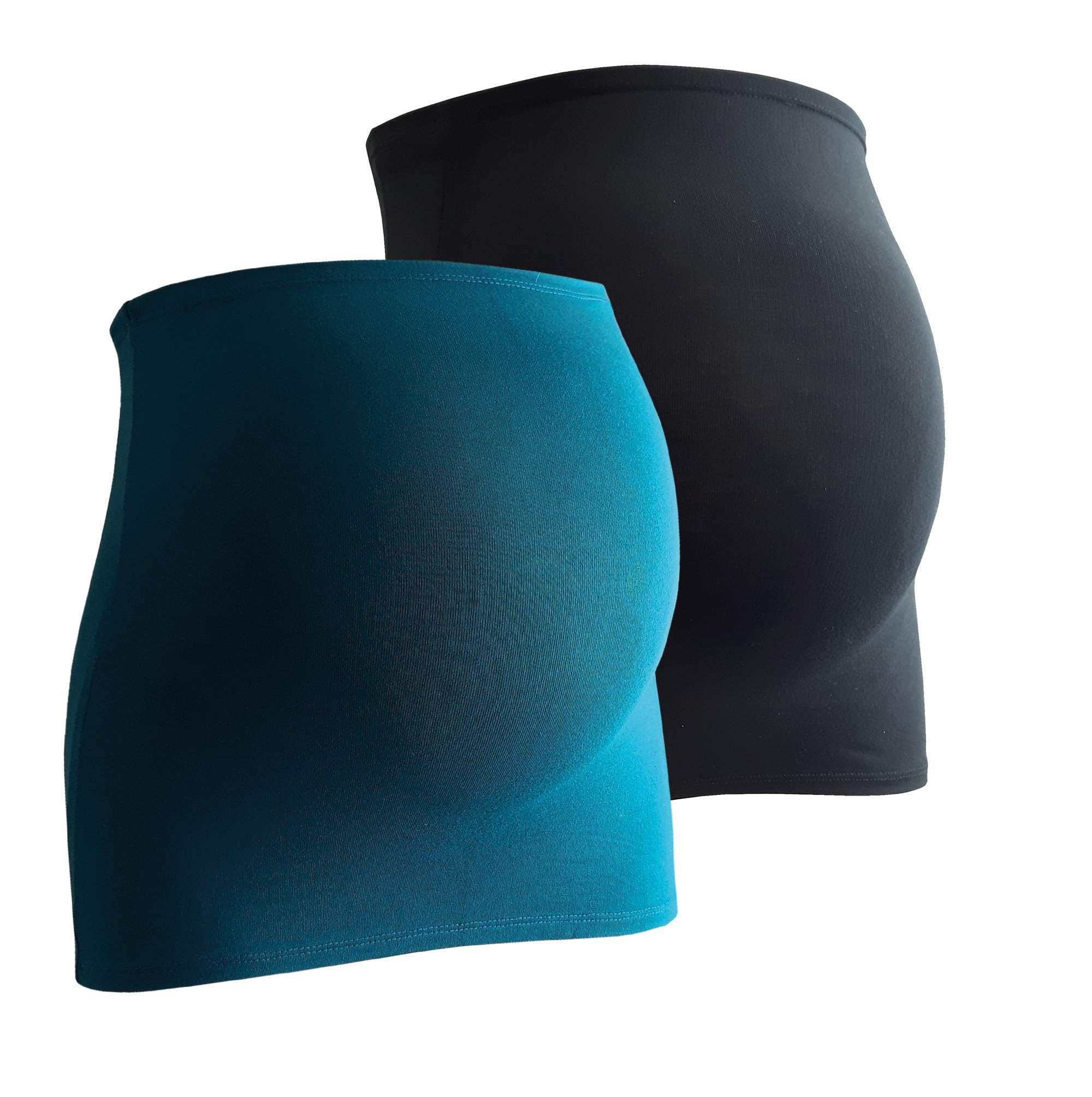 mama band Schwangerschaft Bauchband für die Babykugel im Doppelpack – Rückenwärmer und Shirtverlängerung für Schwangere – Elastische Umstandsmode Schwarz/Petrol 38-42