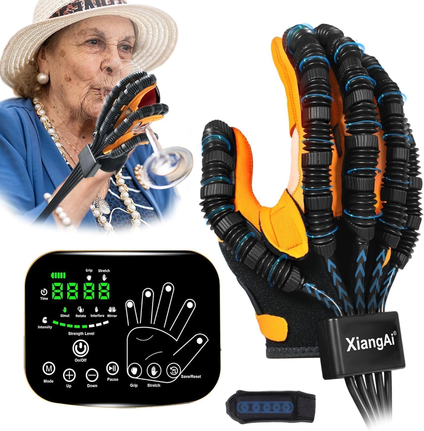 Robotic Rehabilitation Gloves for Hemiplegia Stroke Hand Recovery, Finger Rehab Robot Glove Strokes Therapy Equipment for Adults, Rechargeable 2600mAh, 4 Automatic Modes