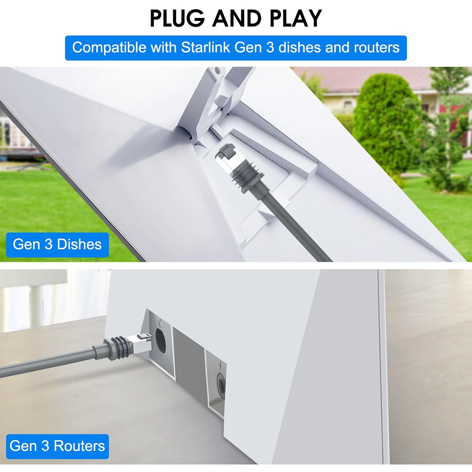 AOPOCKAN TECH Starlink Gen 3 Cable 200 ft, Starlink Standard Generation 3, Starlink Satellite V3 Waterproof Replacement Extension Cable