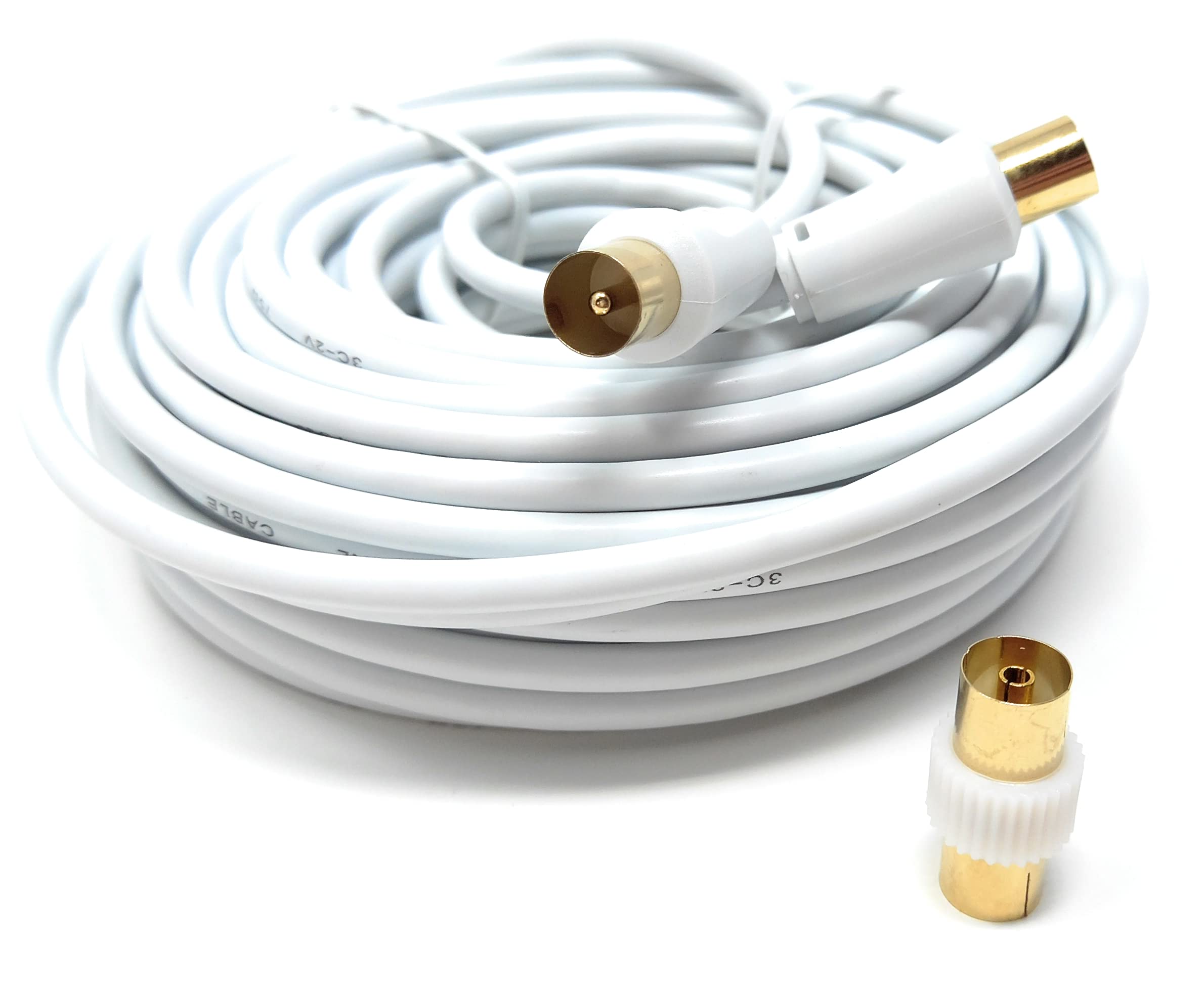 DRUT 15m TV RF Male to Male Aerial Antenna Coaxial Cable With Female to Female Coupler Gold Connectors 75 ohm 3C2V 50ft White - Image 2