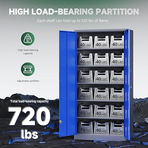 Miniatura 7 de Letaya - Armarios de almacenamiento de metal para garaje con puerta con cerradura y estantes ajustables, gabinetes de herramientas de acero para el