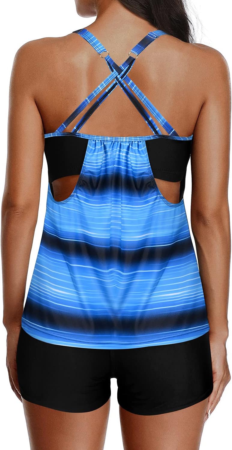 Yonique Tankini Swimsuits for Women Athletic Swim Tank Top with Boy Shorts Two Piece Tummy Control Bathing Suits - Image 2