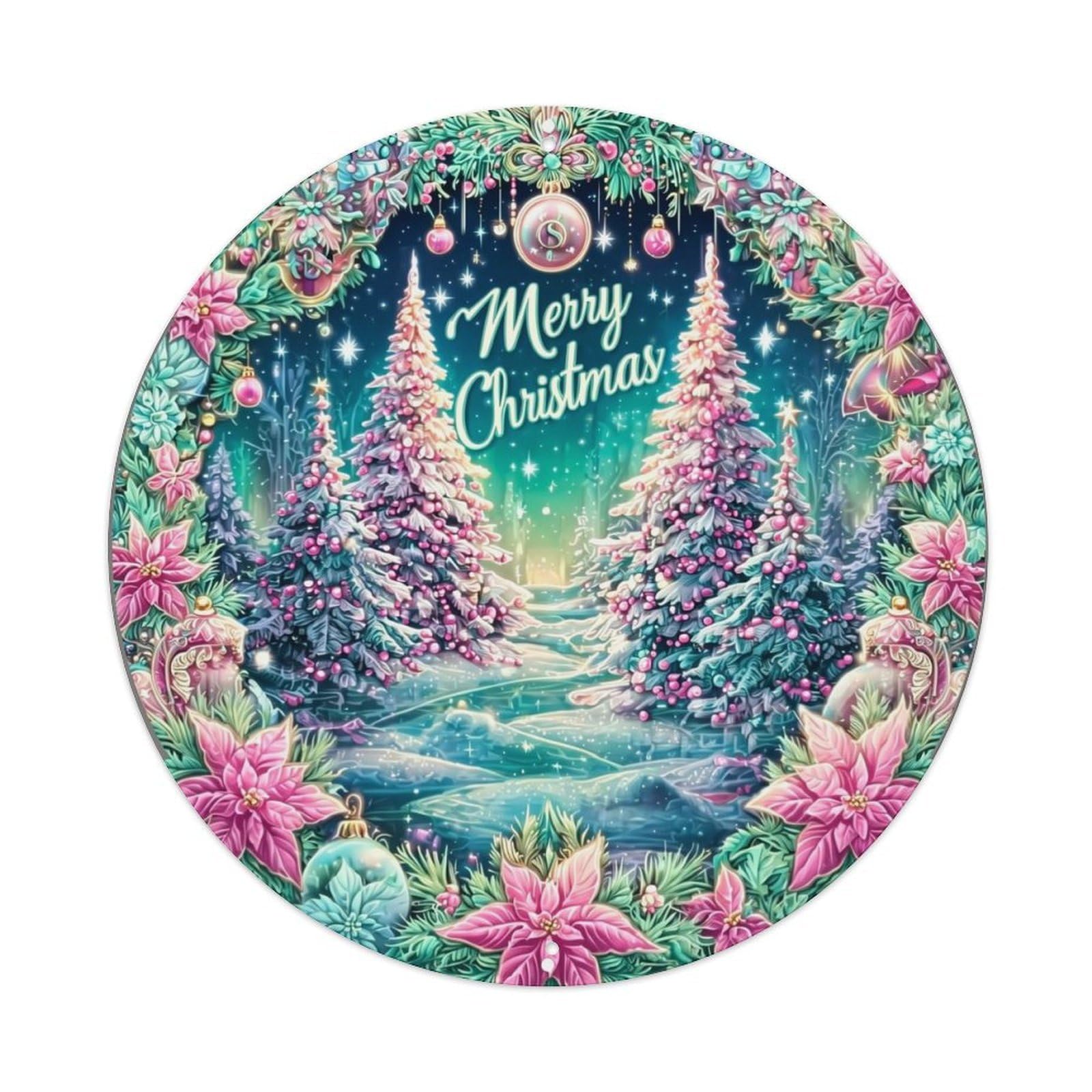 Merry Christmas Winter Forest Scene Tin Sign Metal Poster Vintage Metal Signs for Home Man Cave Bar Cafe Kitchen laundry room Wall Decorations Gift 8x8Inch