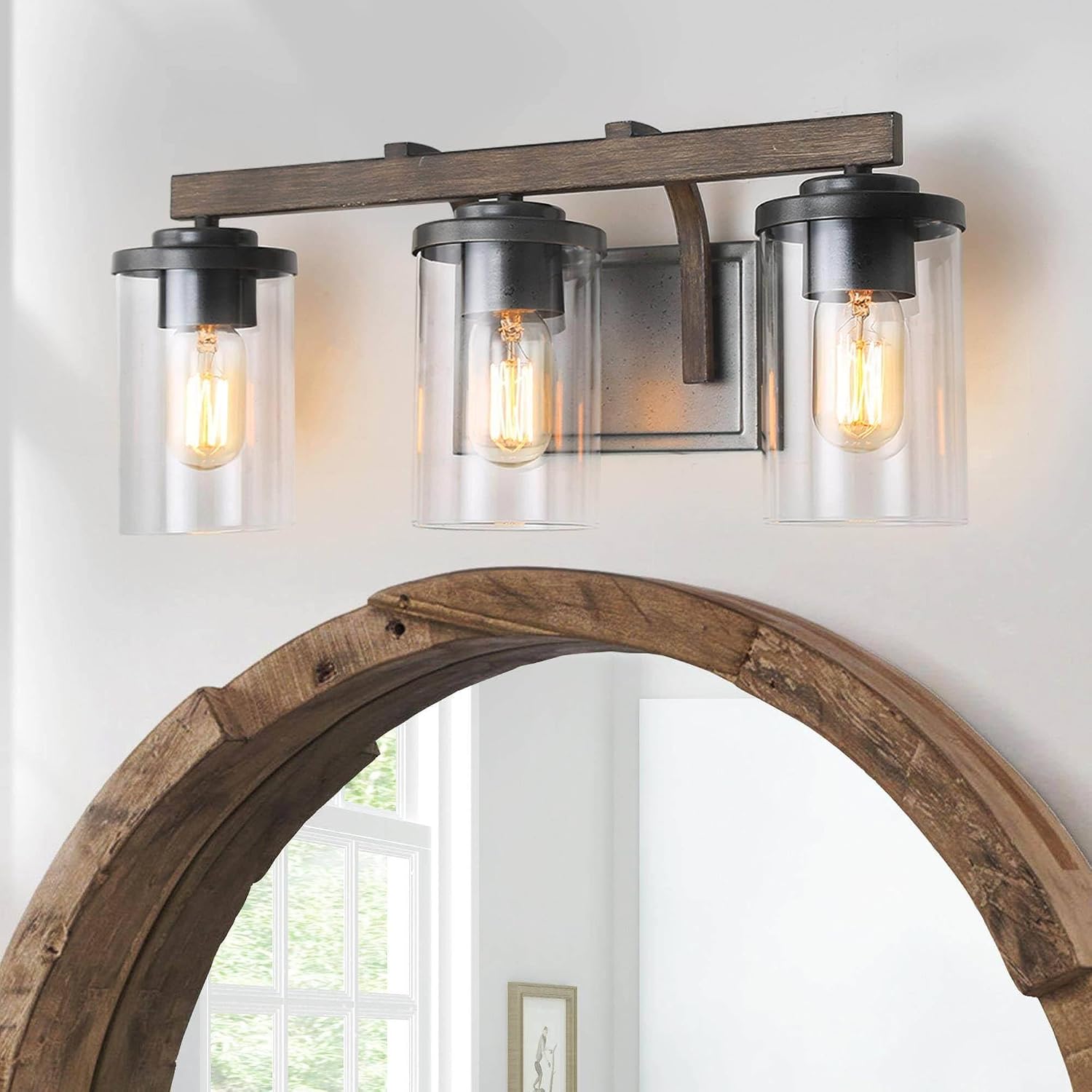 KSANA Farmhouse Bathroom Light Fixtures, 3-Light Rustic Vanity Lights ...