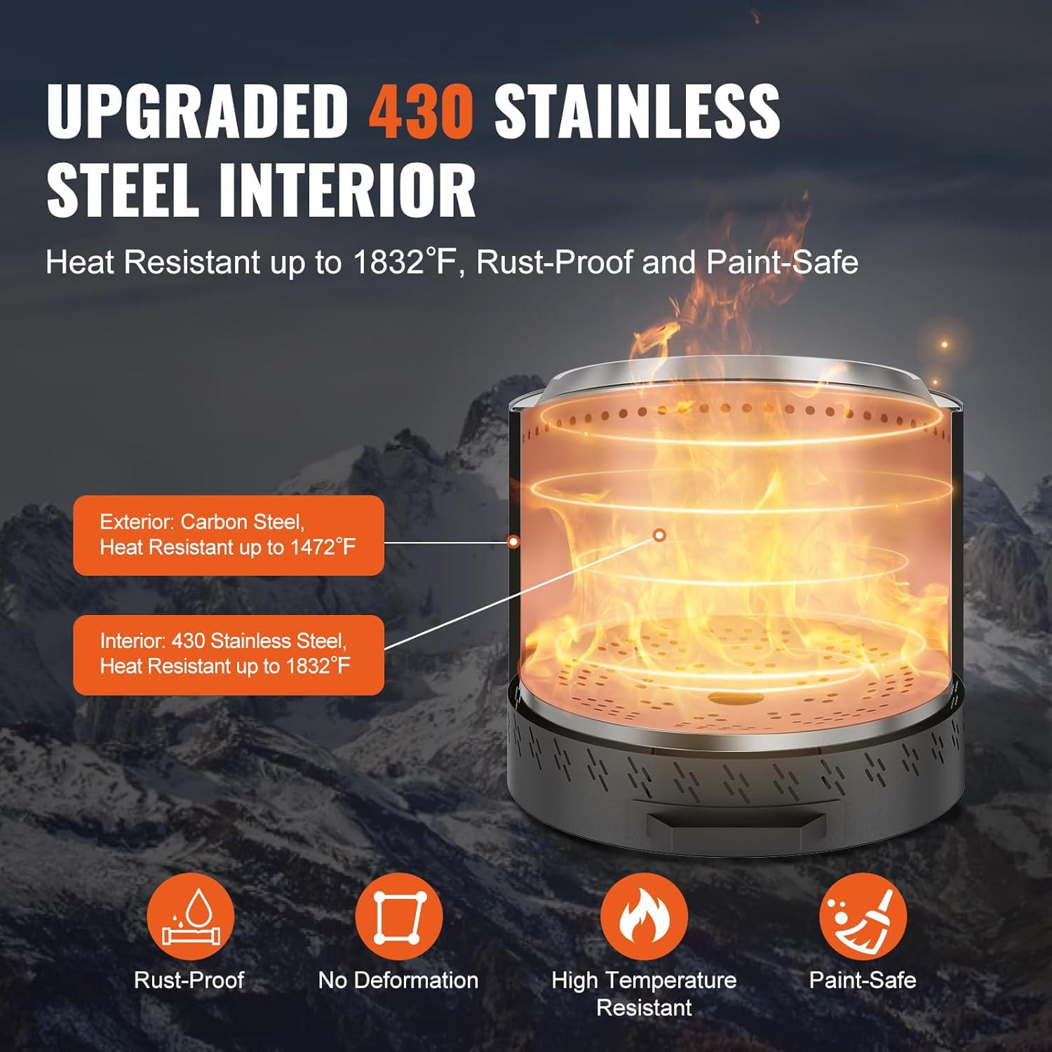 VEVOR 15.8 inch Smokeless Fire Pit Stove Bonfire, Wood Burning Fireplaces with Removable Ash Pan, SUS430 Stainless Steel Inner Portable Outdoor Firepit,for Outdoor Patio Camping High 15.4 inch