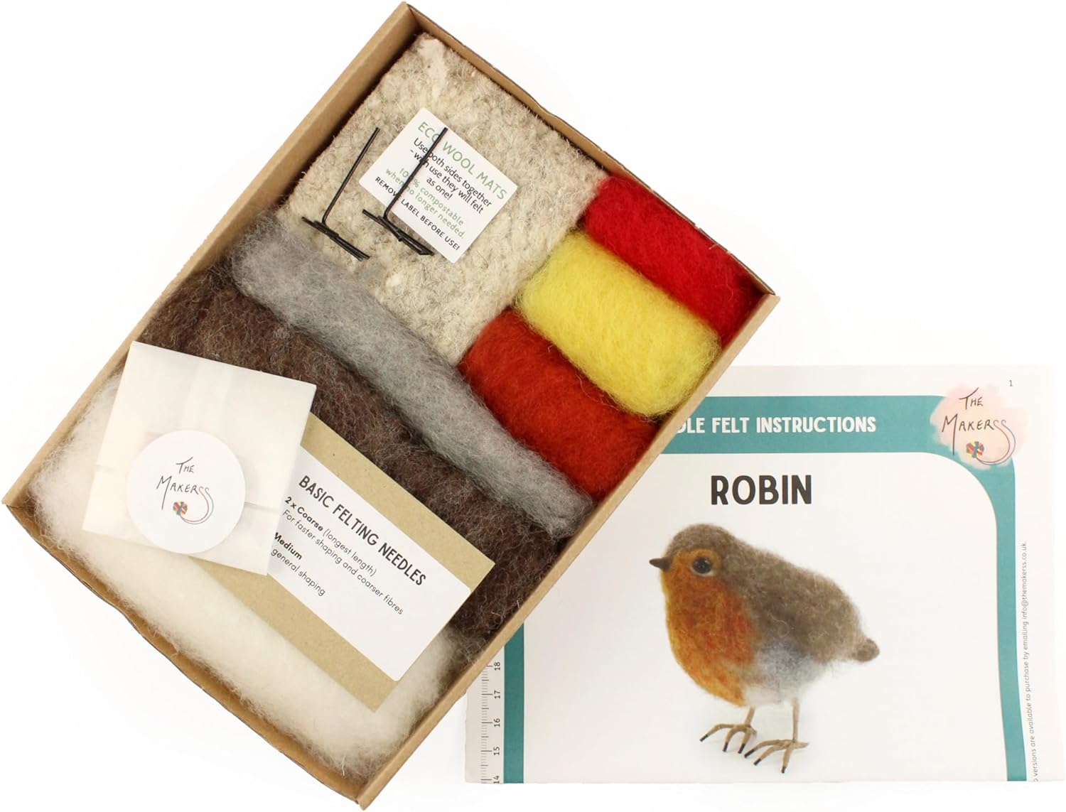 Wizardi Beginner Needle Felting Kit for Adults - Robin. Bird Felting Kit 10cm from Beak to Tip of Tail. Felting Tools. Wool Felting Supplies. Felt Crafts. Wool Felt. The Makerss
