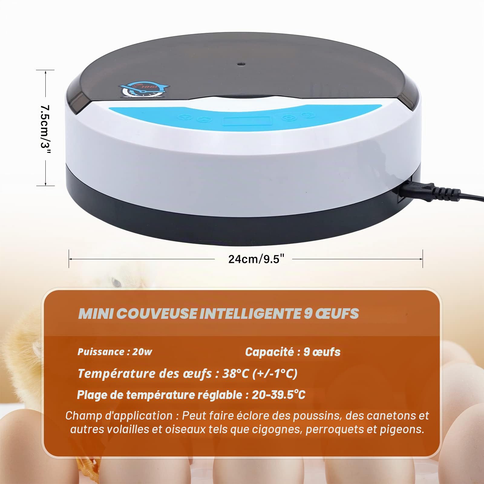 Mini 9 Oeufs Incubateur Couveuse Poussin avec Automatique De La TempéRature et Affichage NuméRique LED Incubateur Tortue pour Volaille Reptile Cadeau pour Enfants