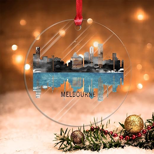 Swavecat Australia Melbourne Christmas Ornaments Colorful Skyline Holiday Present Acrylic Xmas Tree Ornament Watercolor Skyline in Australia Melbourne Christmas Decorations Gift