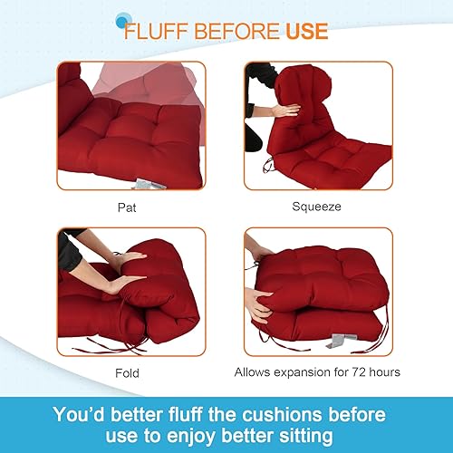 Miniatura 6 de EAGLE PEAK Juego de 1 cojines copetudos para asiento de exteriorinterior, 42 x 21 pulgadas, rojo