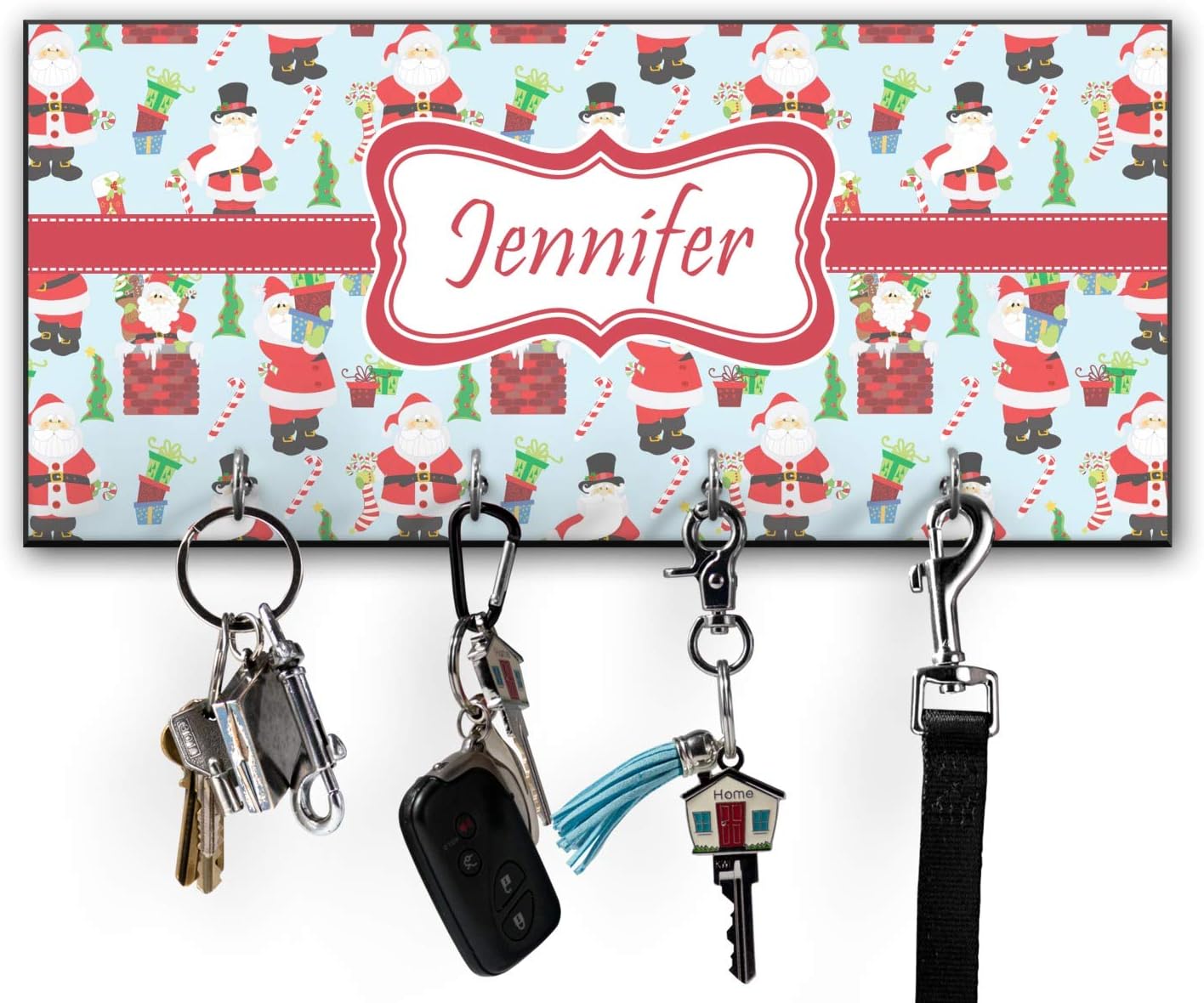YouCustomizeIt Personalized Santa and Presents Key Hanger w/ 4 Hooks w/Name or Text