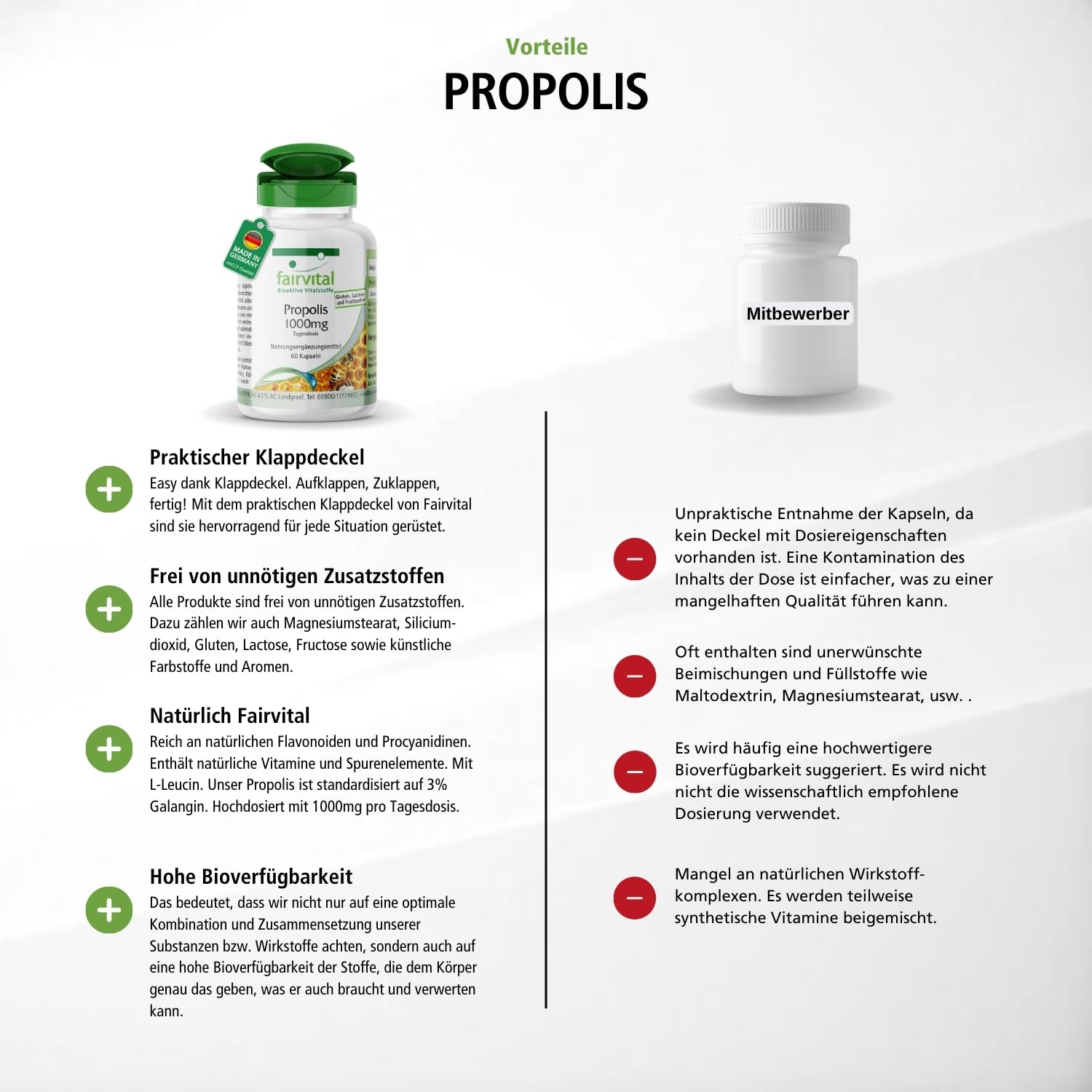 fairvital Bienen Propolis 1000mg Tagesdosis, 3 x 60 Kapseln, natürliches Bienenpropolis Extrakt, HOCHDOSIERT