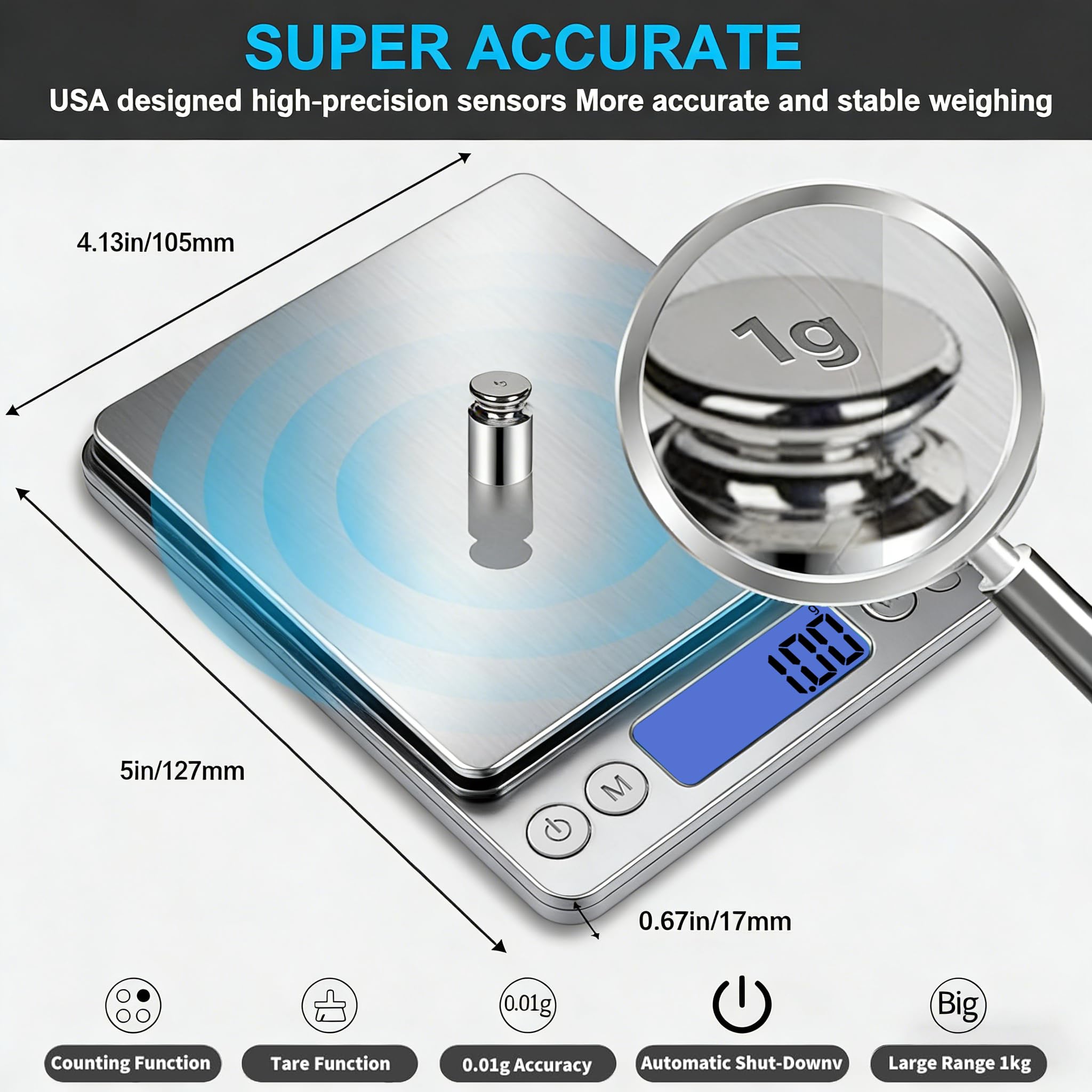 MEIYA Báscula digital de gramos de 1000 g/0,01 g, báscula para alimentos onzas y gramos, báscula de cocina de carga USB actualizada, peso digital para cocinar, hornear, función de tara, 9 unidades, 2