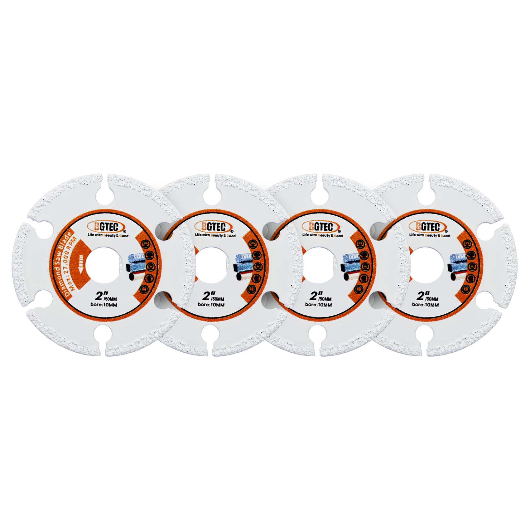 BGTEC 4PCS 50mm Vacuum Brazed Cut-Off Wheel Diamond Blade for Cutting Carbide Metal, Alloys, Iron, Stainless Steel — image 1