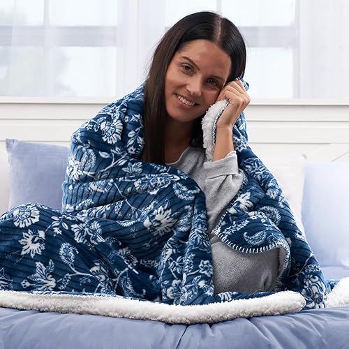 Miniatura 7 de Northwest Ashford Home - Manta acogedora de seda acanalada con Sherpa, Dharma, 60 x 80 pulgadas